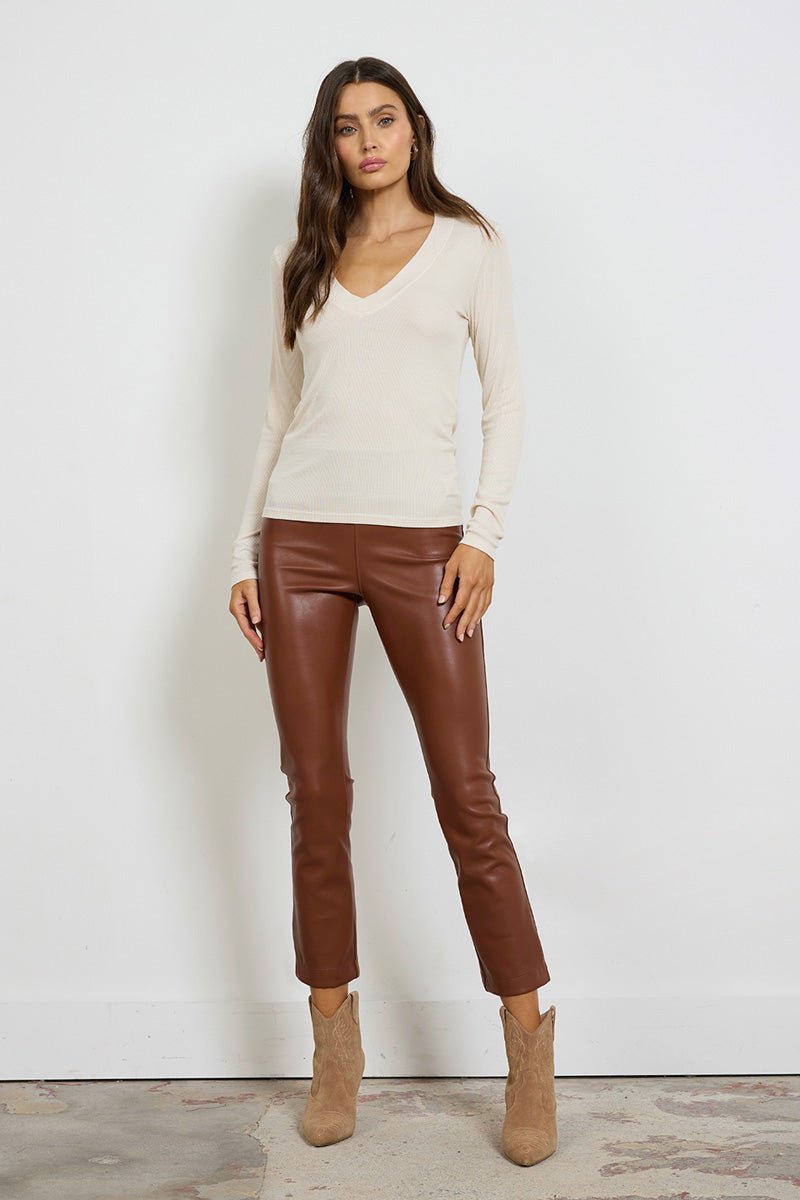 Surina Deep V Neck Long Sleeve Ribbed Tee