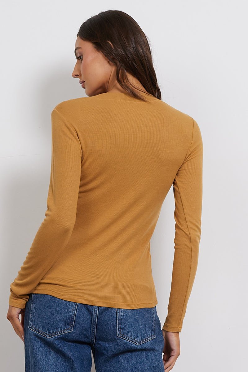 Surina Deep V Neck Long Sleeve Ribbed Tee