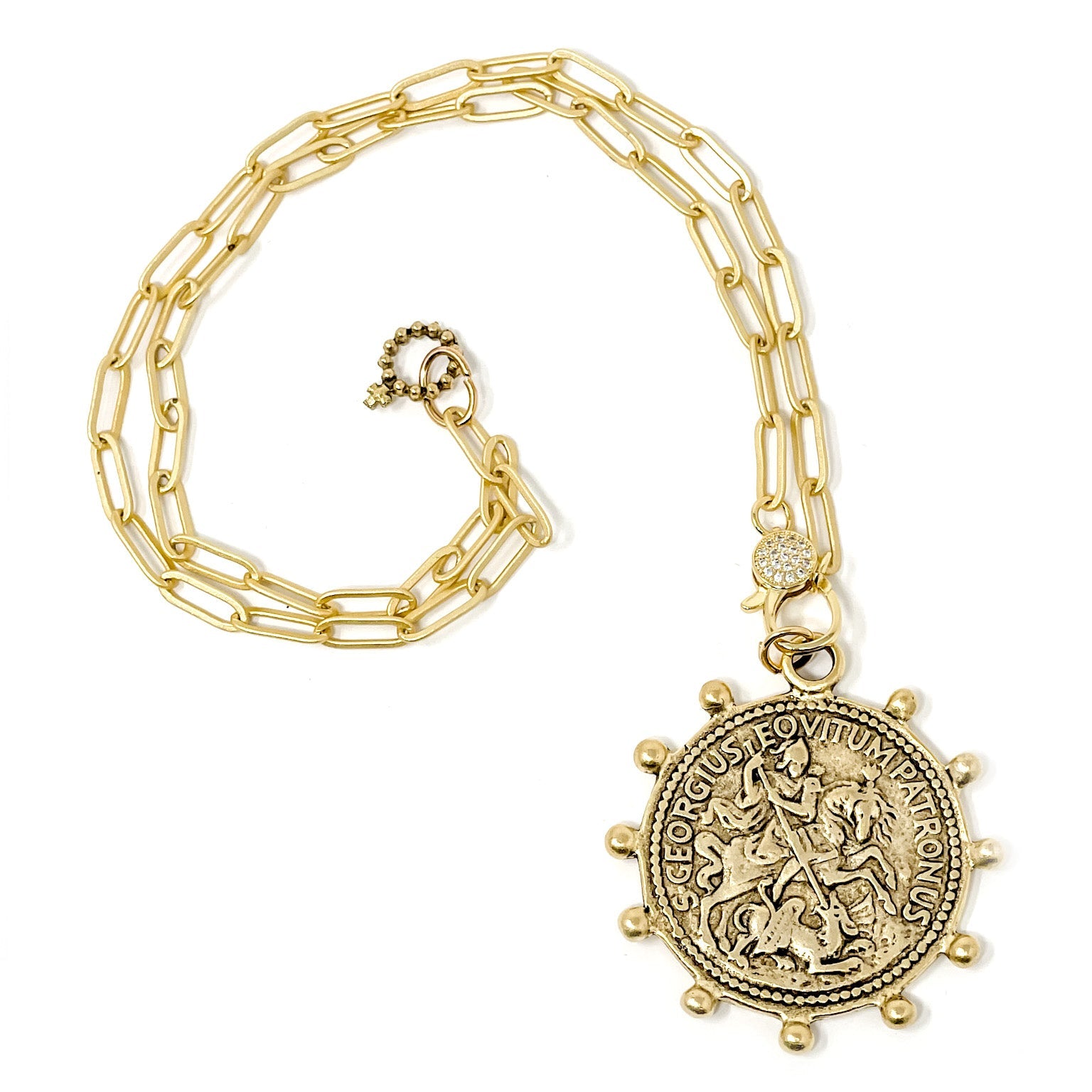 Paperclip Necklace 18" Matte Gold St. George