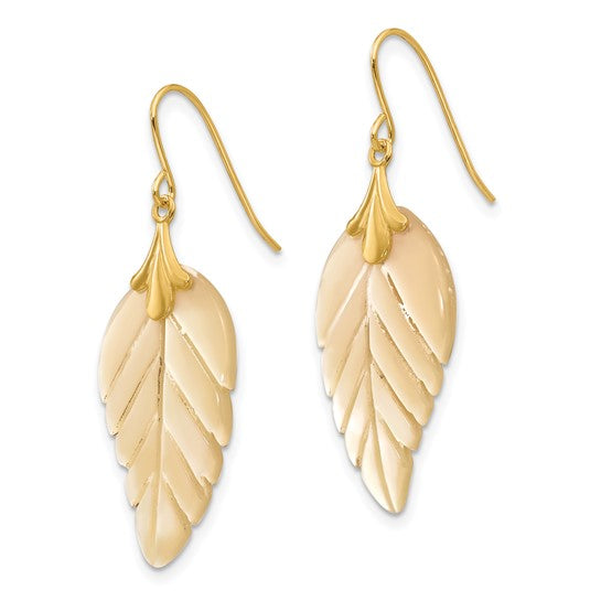 14K Gold Leaf Pearl Earrings