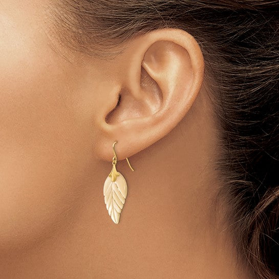 14K Gold Leaf Pearl Earrings