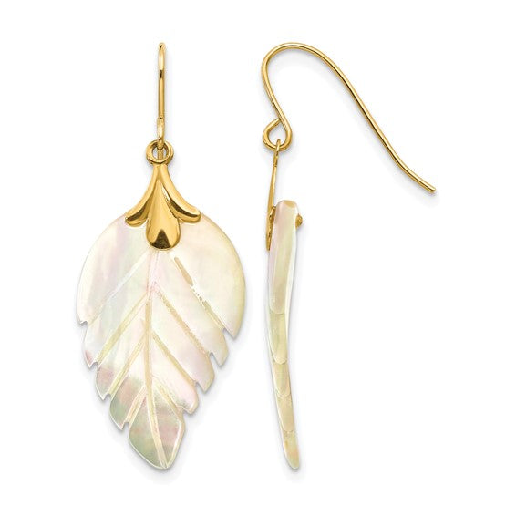 14K Gold Leaf Pearl Earrings