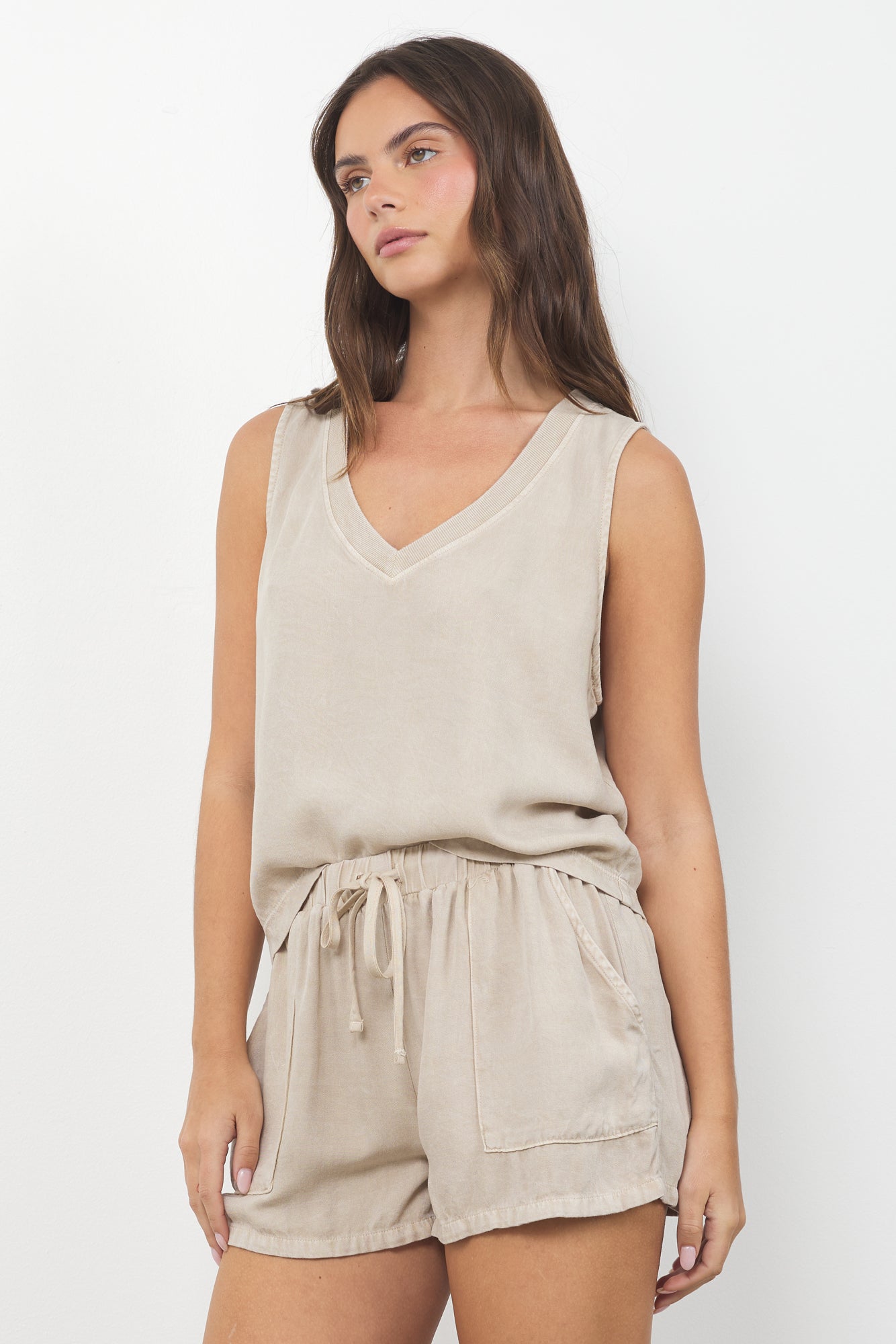 Helena Soft Washed Twill V Neck Tank