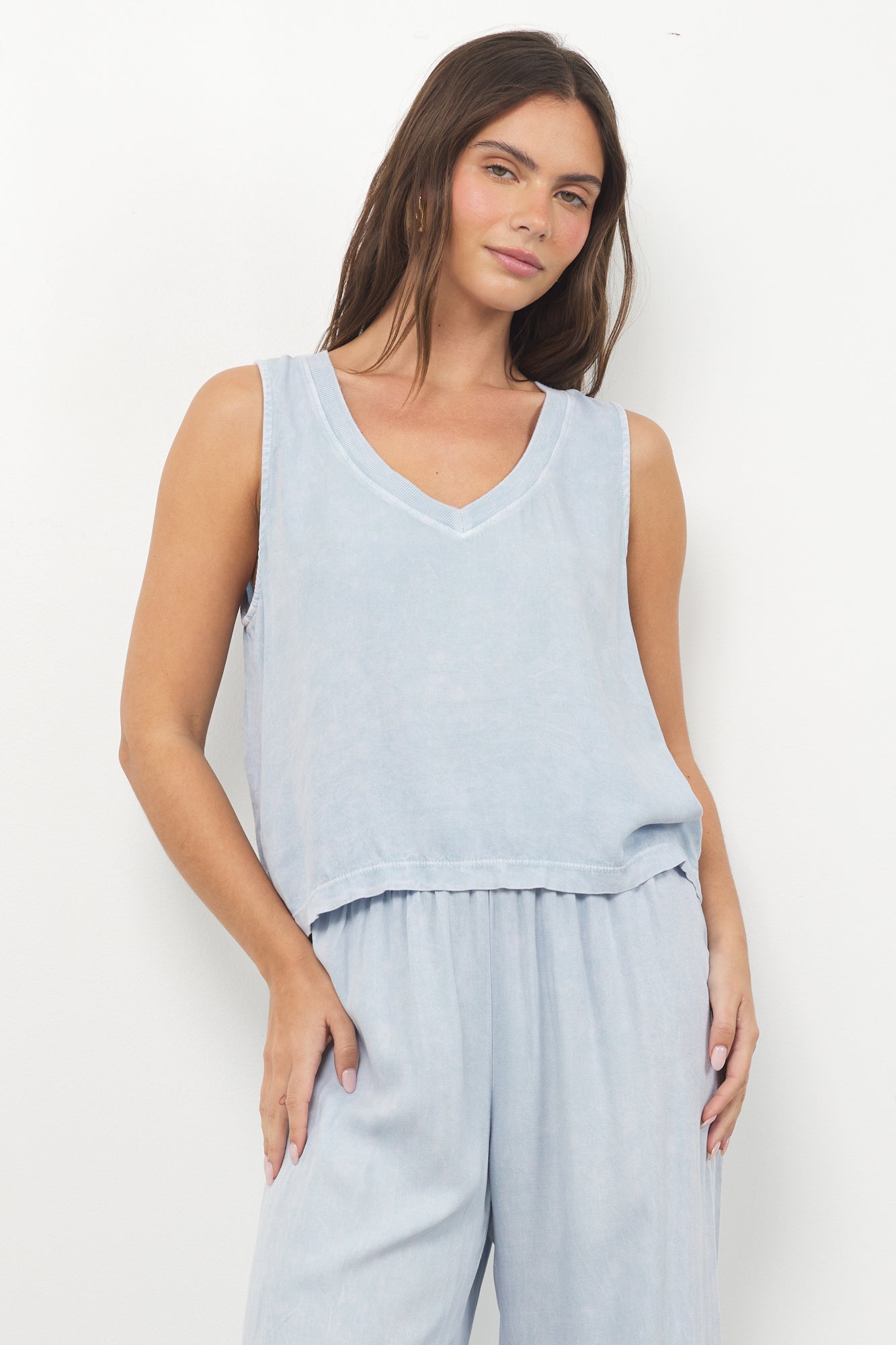 Helena Soft Washed Twill V Neck Tank
