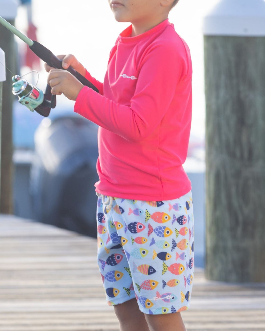 Boys Colorful Fish UPF 50 Sun Shirt & Swim Shorts Set