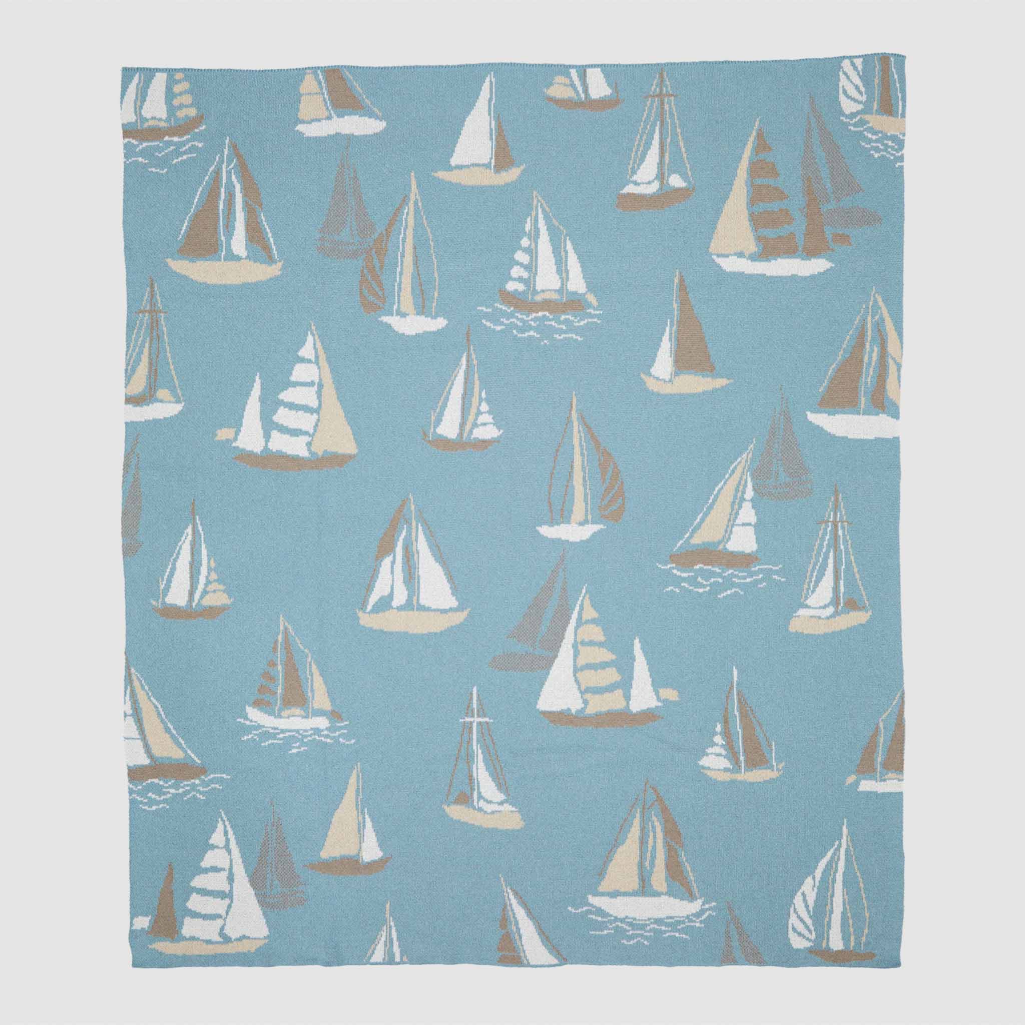 Cotton Sustainable Knit Throw Blanket | Sailboats
