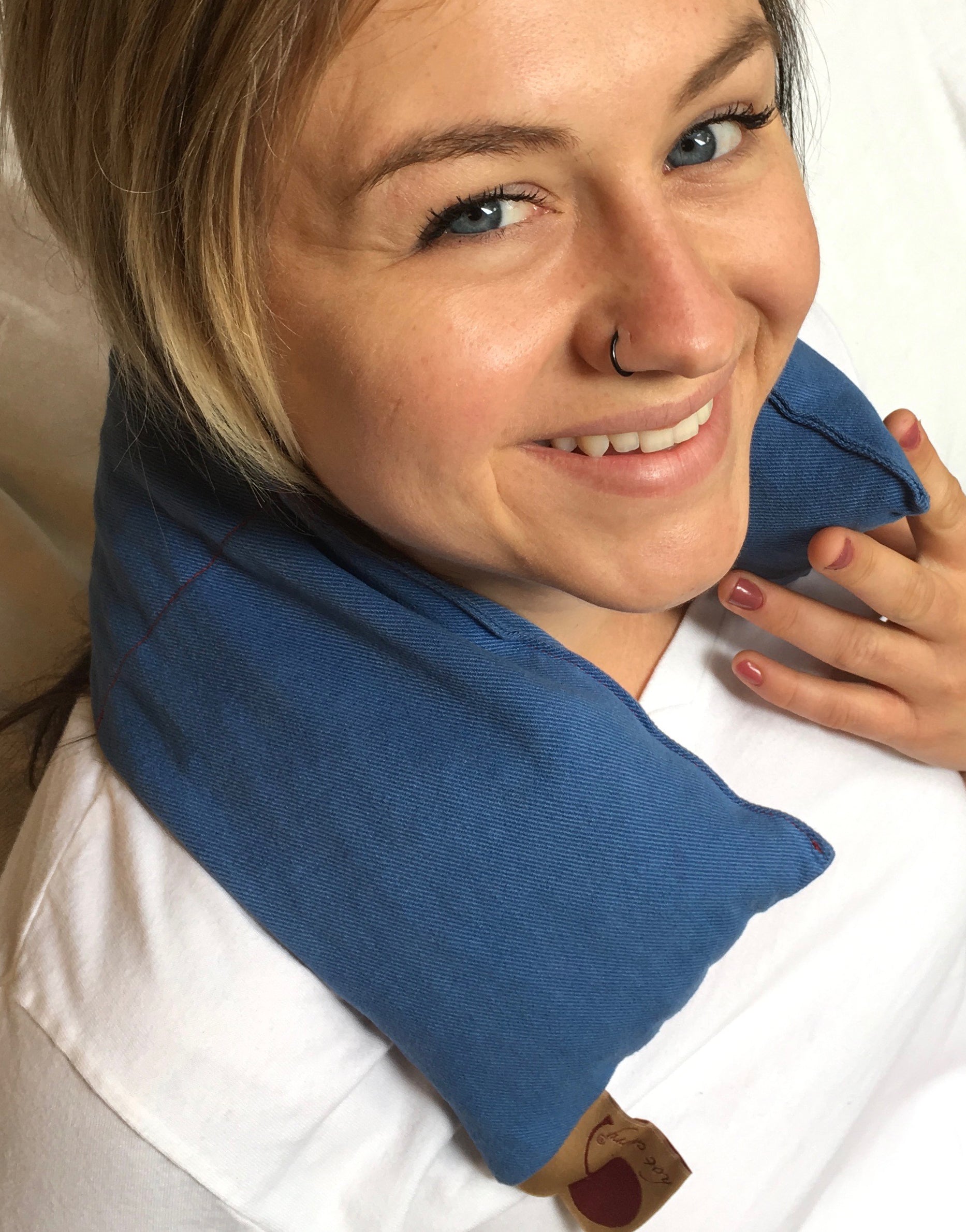 Hot Cherry Microwavable Neck Wrap - Blue Denim