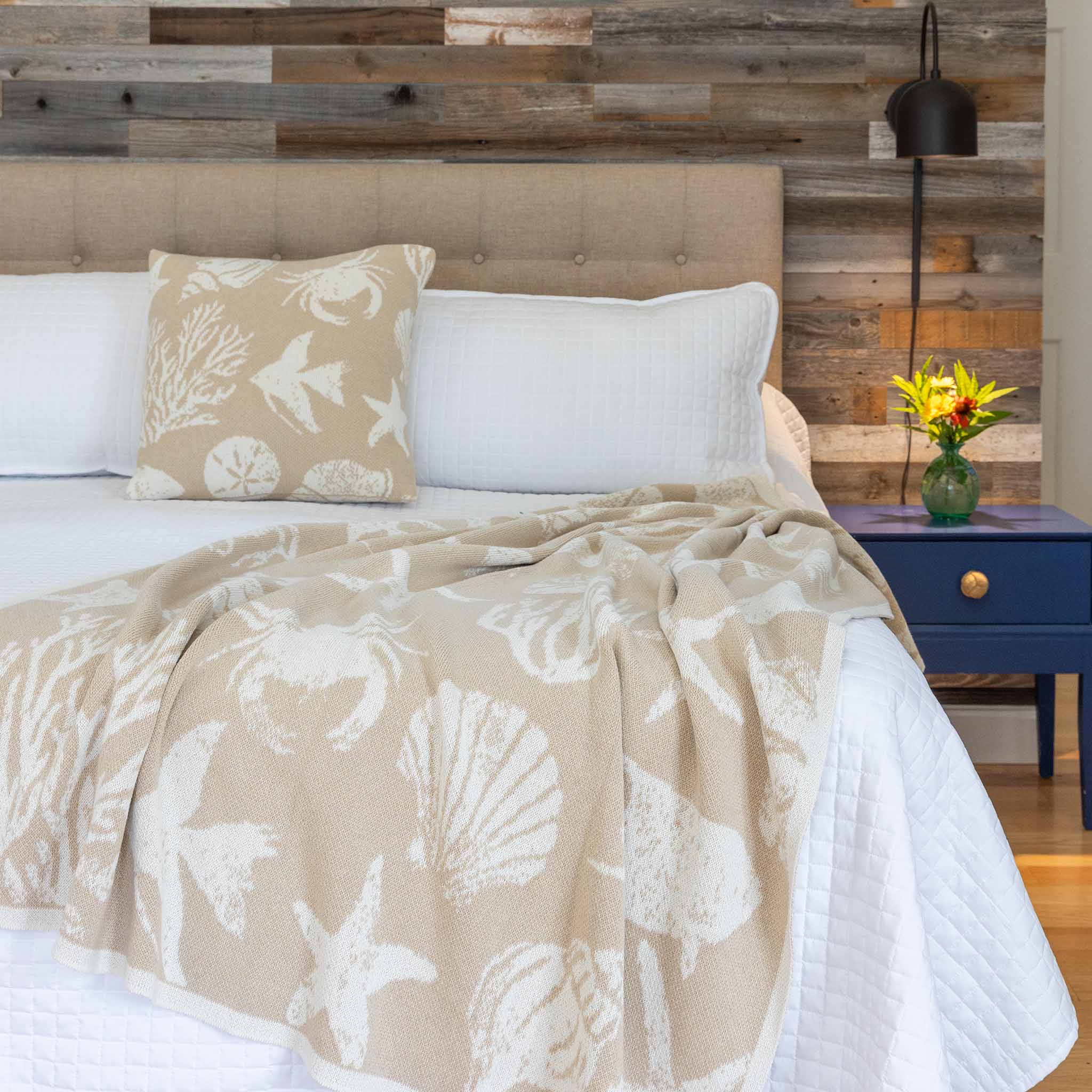 Coastal Throw Blanket Recycled Cotton - Sea Life