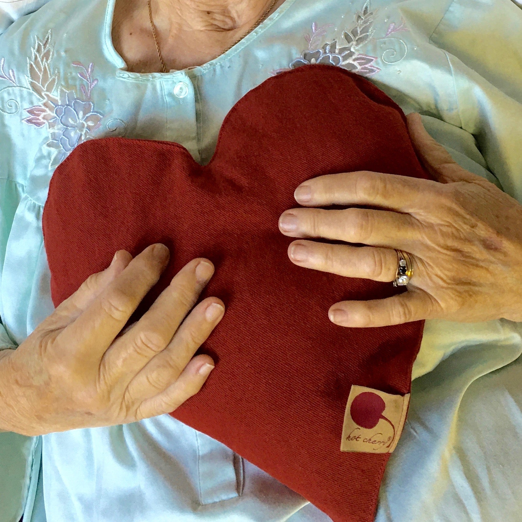 Hot Cherry Heart Shaped Heat Pillow - Red Denim