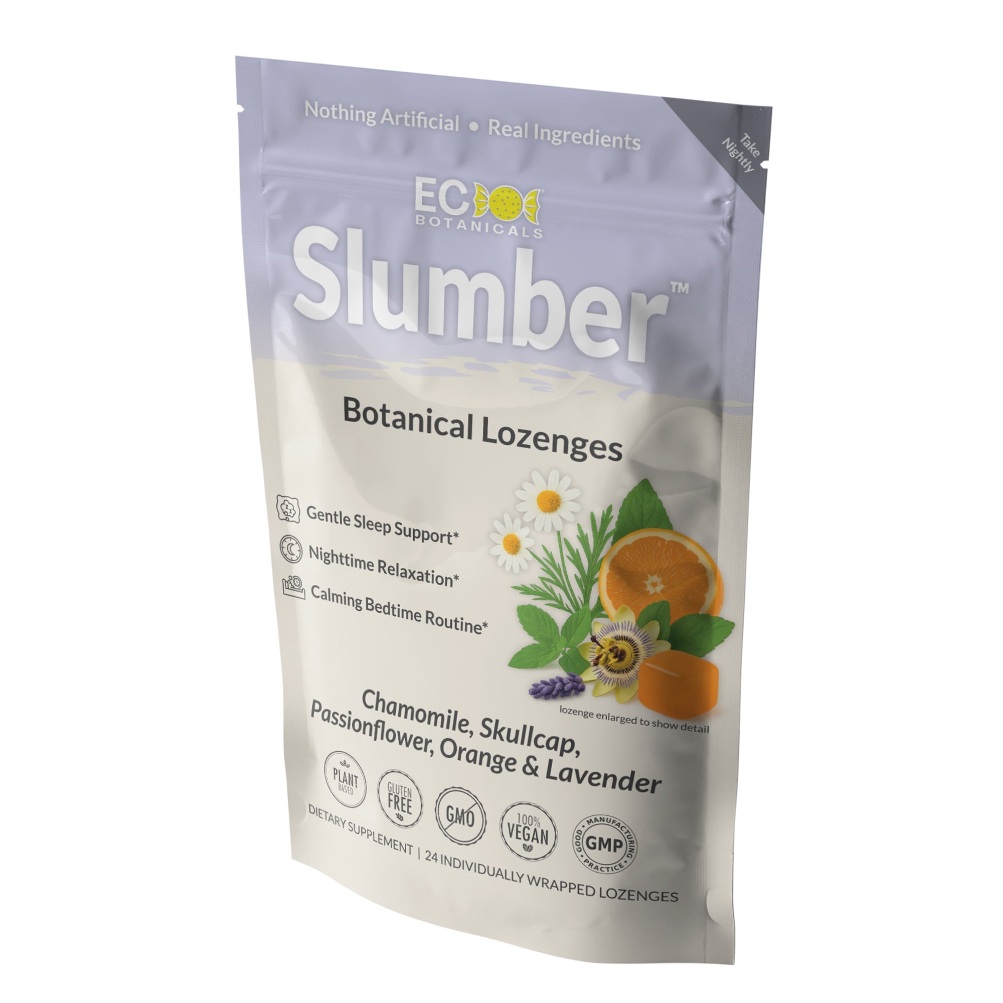Slumber™ Botanical Lozenges – Relaxation & Restful Sleep Support – Organic Chamomile, Skullcap, Passionflower, Lavender & Orange – Gluten-Free, Non-GMO, Vegan*
