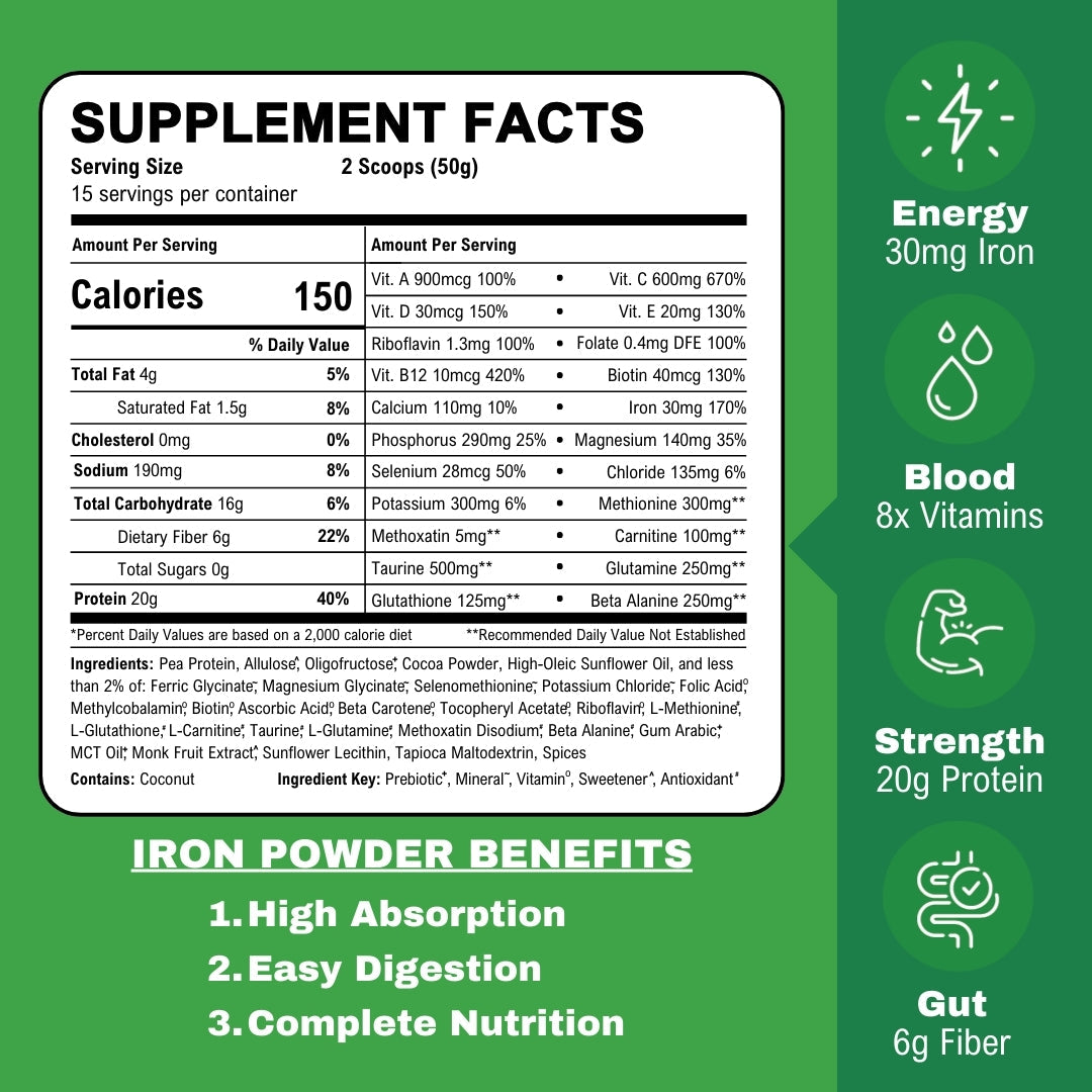 Iron Protein Powder Drink Mix - 30 Servings Chocolate