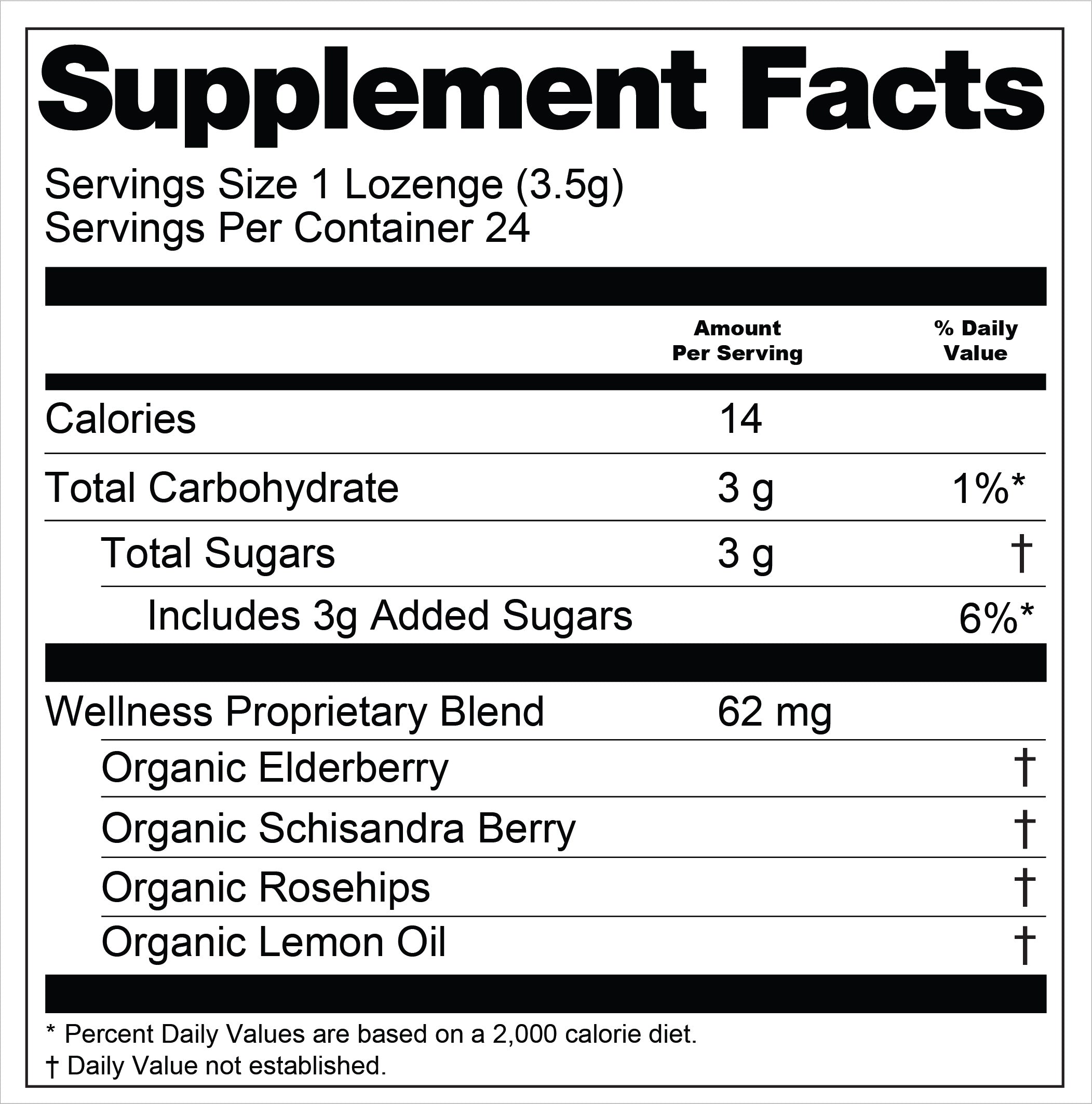 Wellness™ Botanical Lozenges – Immune & Seasonal Support* – Organic Elderberry, Schisandra, Lemon & Rosehips – Gluten-Free, Non-GMO, Vegan