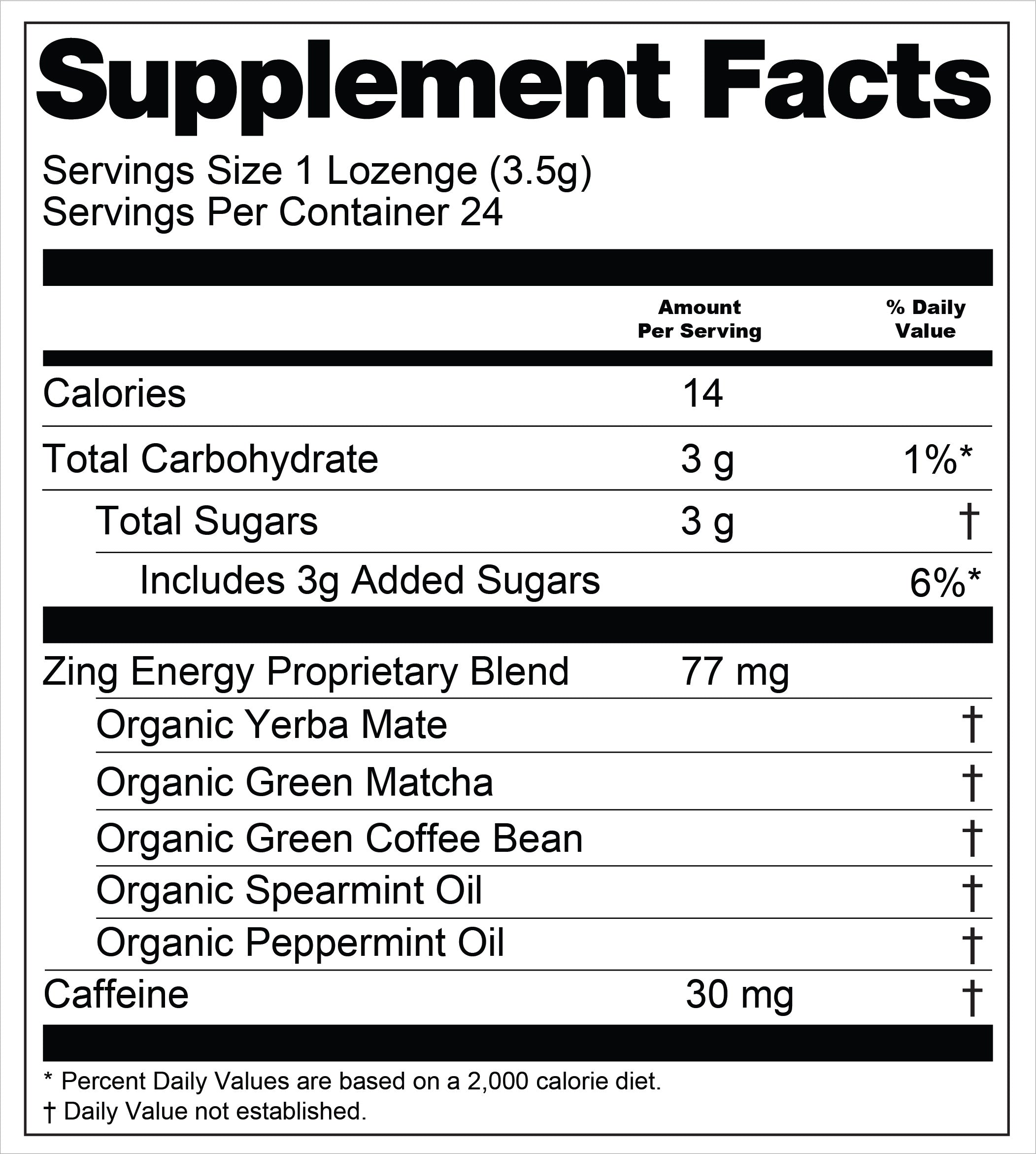 Zing Energy™ Botanical Lozenges – Energy, Focus & Mental Clarity – 30mg Natural Caffeine – Organic Yerba Maté, Green Coffee Bean, Matcha, Spearmint & Peppermint – Gluten-Free, Non-GMO, Vegan*