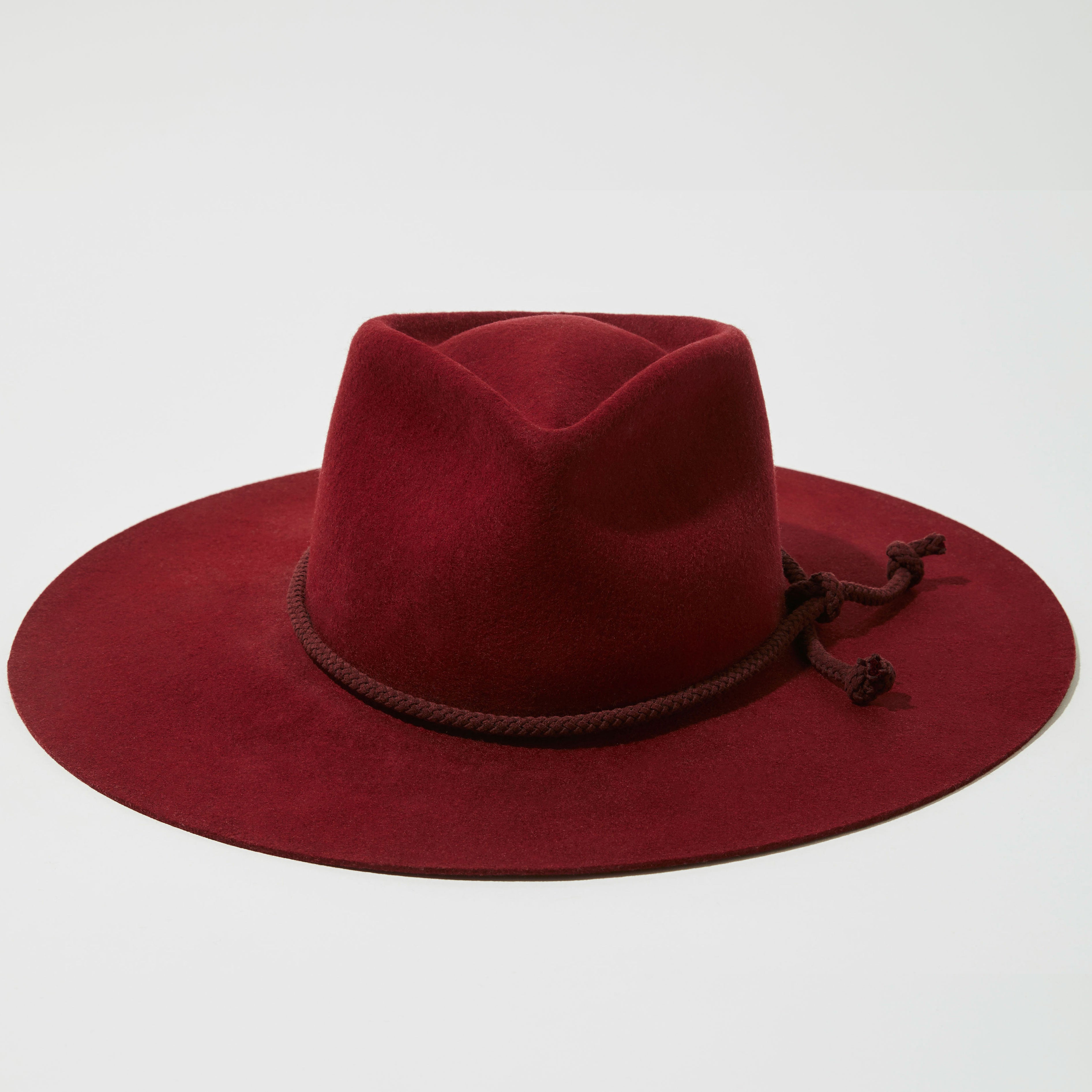 Teardrop Wool Hat - Tibetan Red w/ Suede Rope Trim