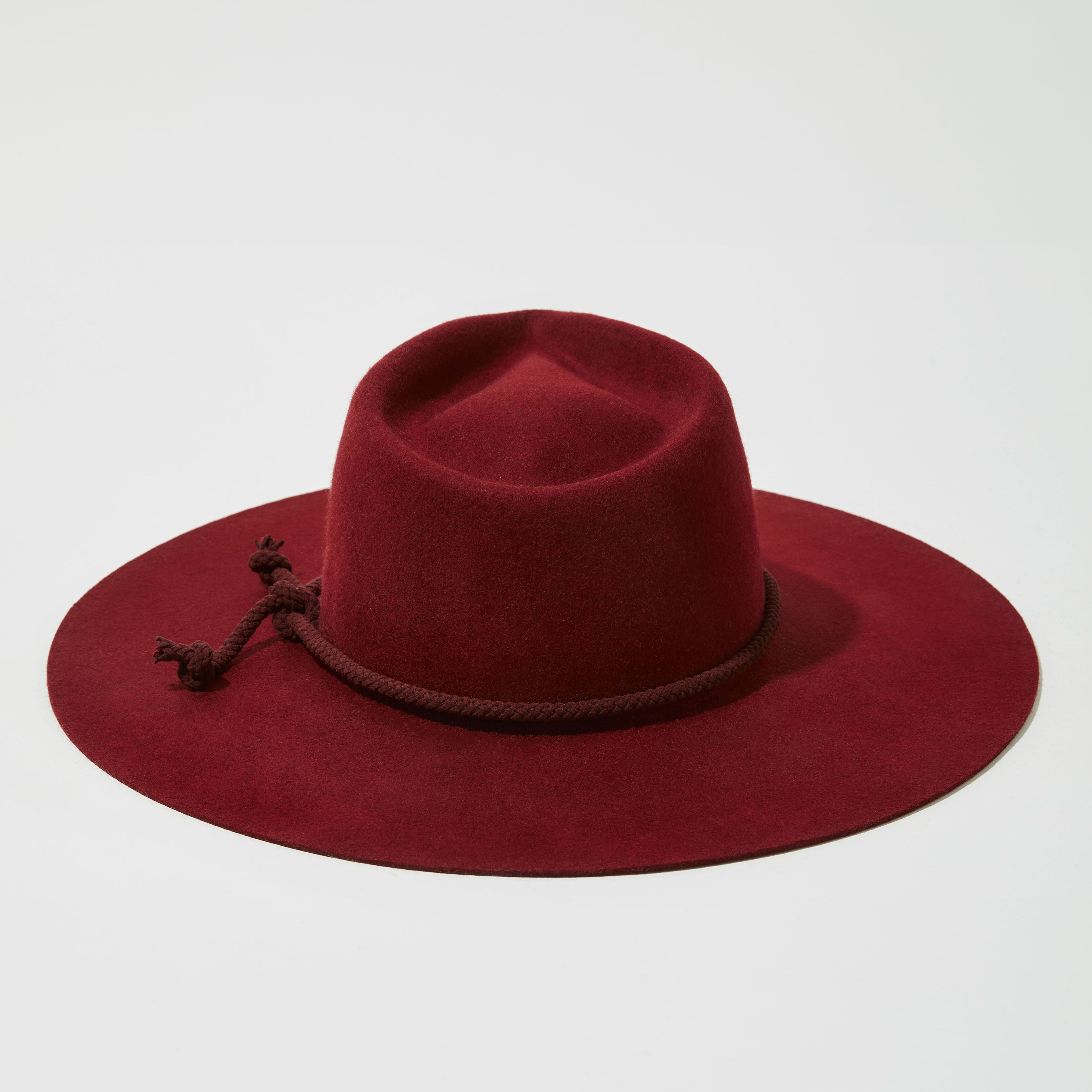 Teardrop Wool Hat - Tibetan Red w/ Suede Rope Trim