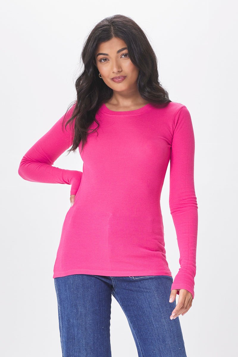 Classic Long Sleeve Lightweight Waffle Knit Top