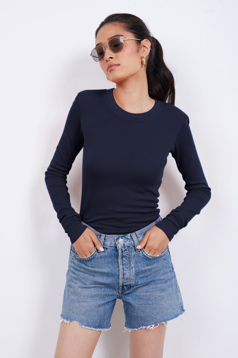 Classic Long Sleeve Lightweight Waffle Knit Top