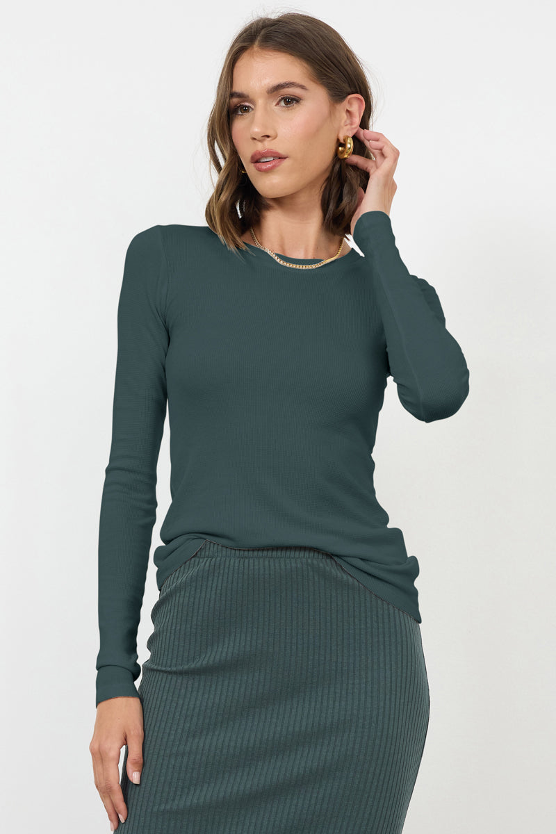 Classic Long Sleeve Lightweight Waffle Knit Top