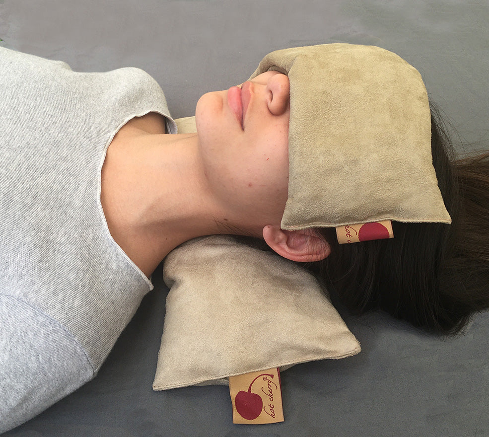 Hot Cherry Cervical Neck Pillow - Tan Ultra-Suede