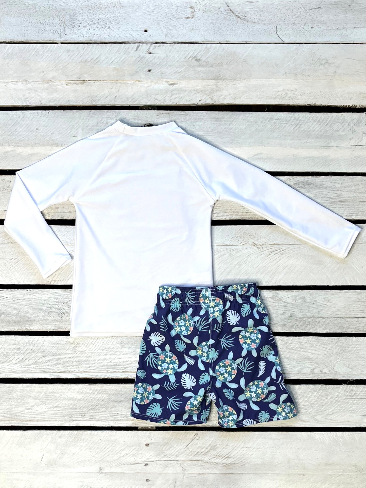 Boys Turtley Cute UPF Sun Shirt and Swim Trunk Set