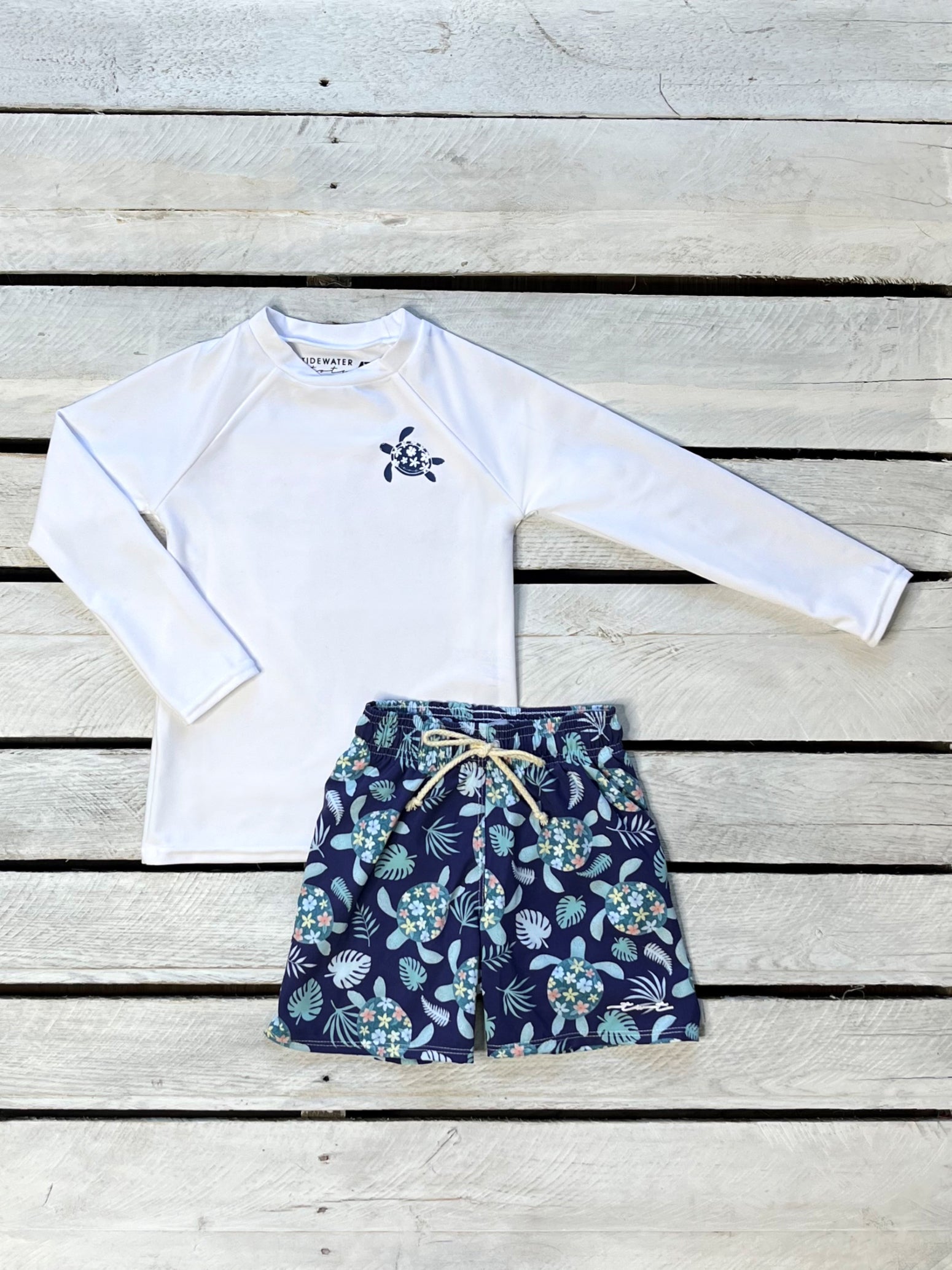 Boys Turtley Cute UPF Sun Shirt and Swim Trunk Set