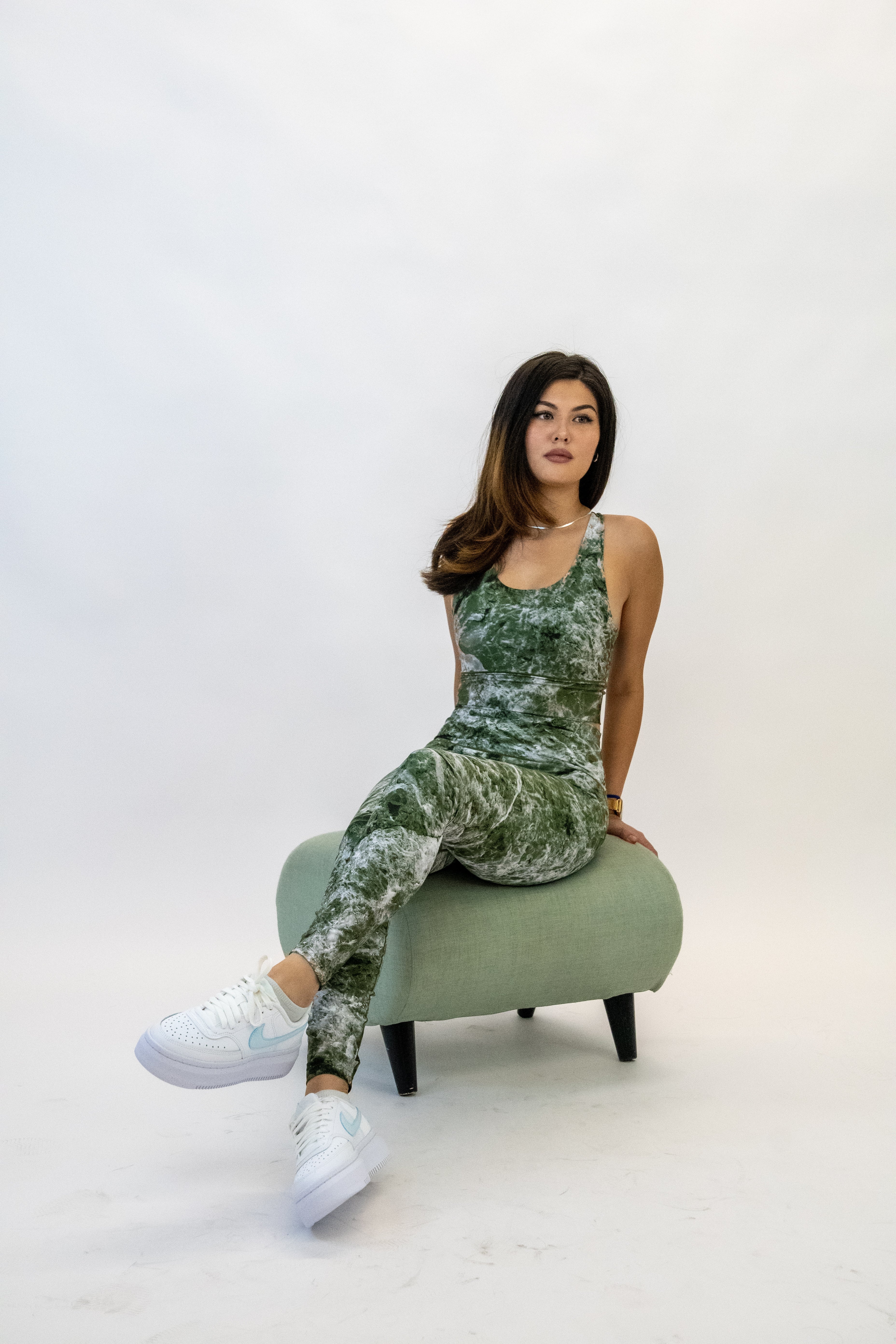 Eco-Friendly Sage Marble Longline Sports Bra