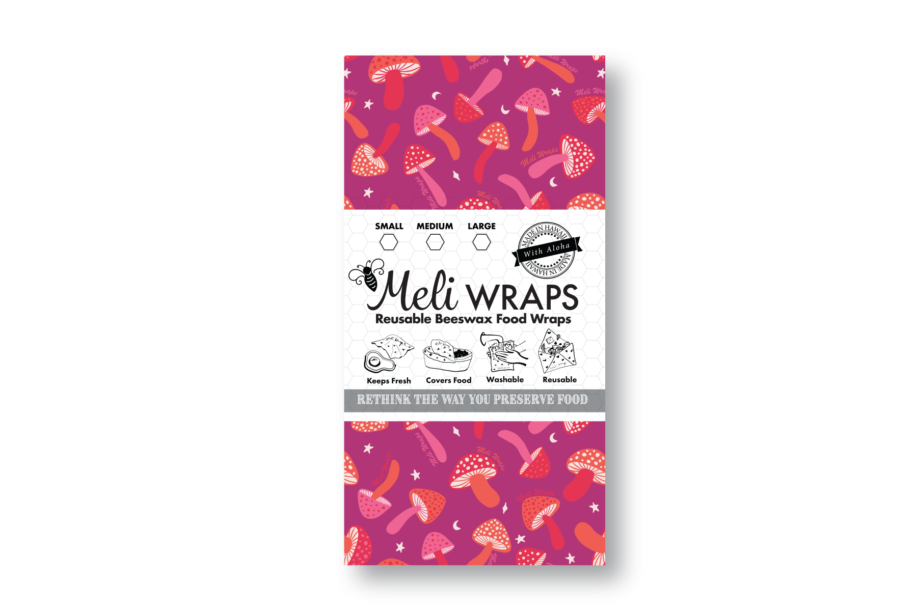 Set of 3 Beeswax Wraps - Mushroom Print