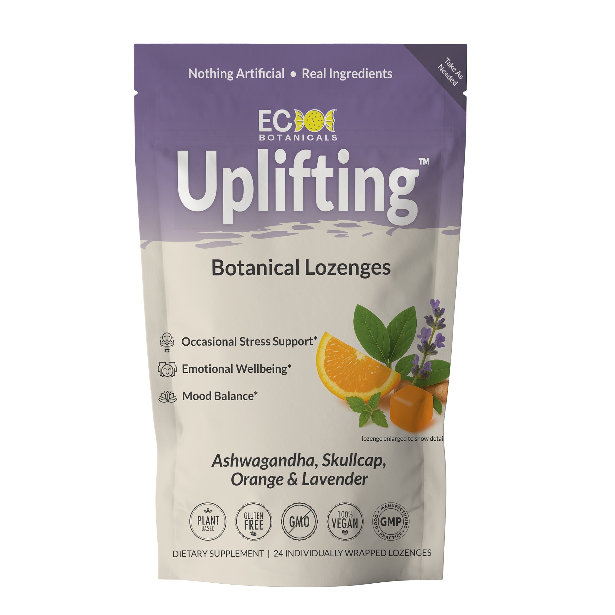 Uplifting™ Botanical Lozenges – Stress & Mood Support – Organic Ashwagandha, Skullcap, Orange & Lavender – Gluten-Free, Non-GMO, Vegan*