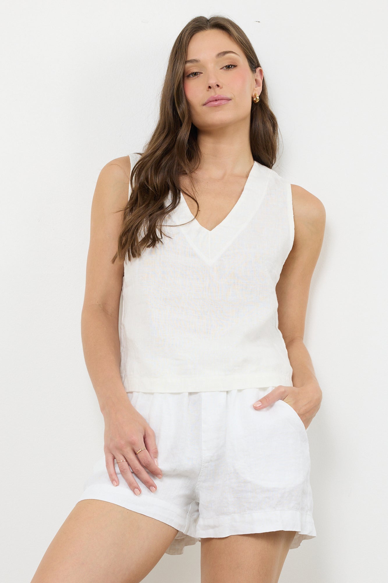 Woven Linen Sleeveless V Neck Muscle Tank