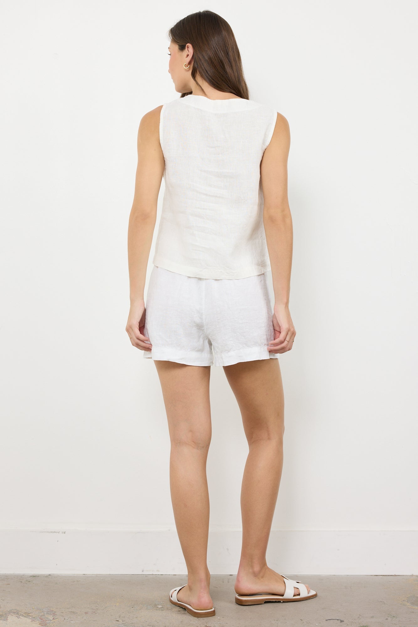 Woven Linen Pleated Short - Banded Waist
