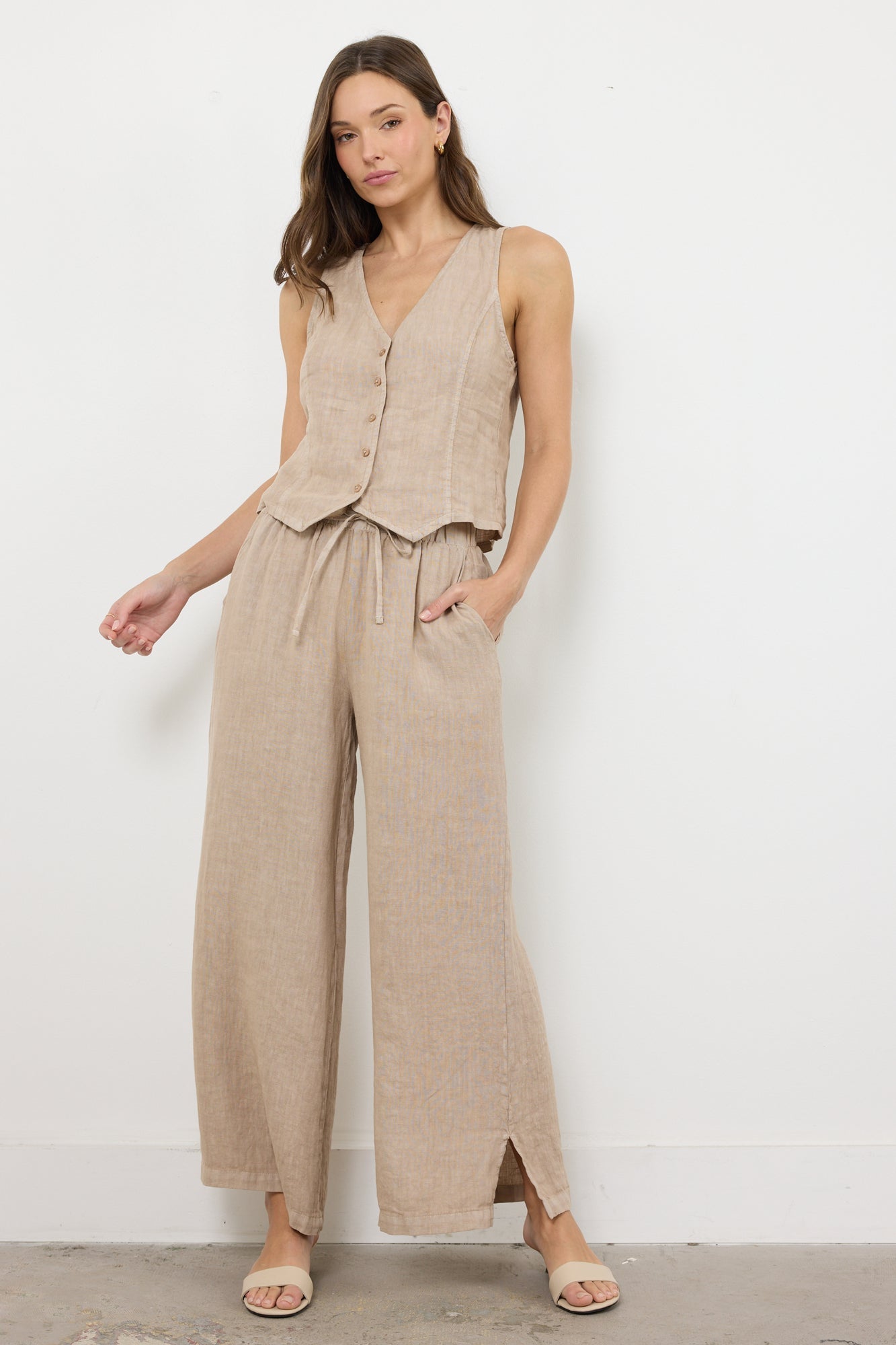 Linen Relaxed Wide Leg Pant - Beachfront