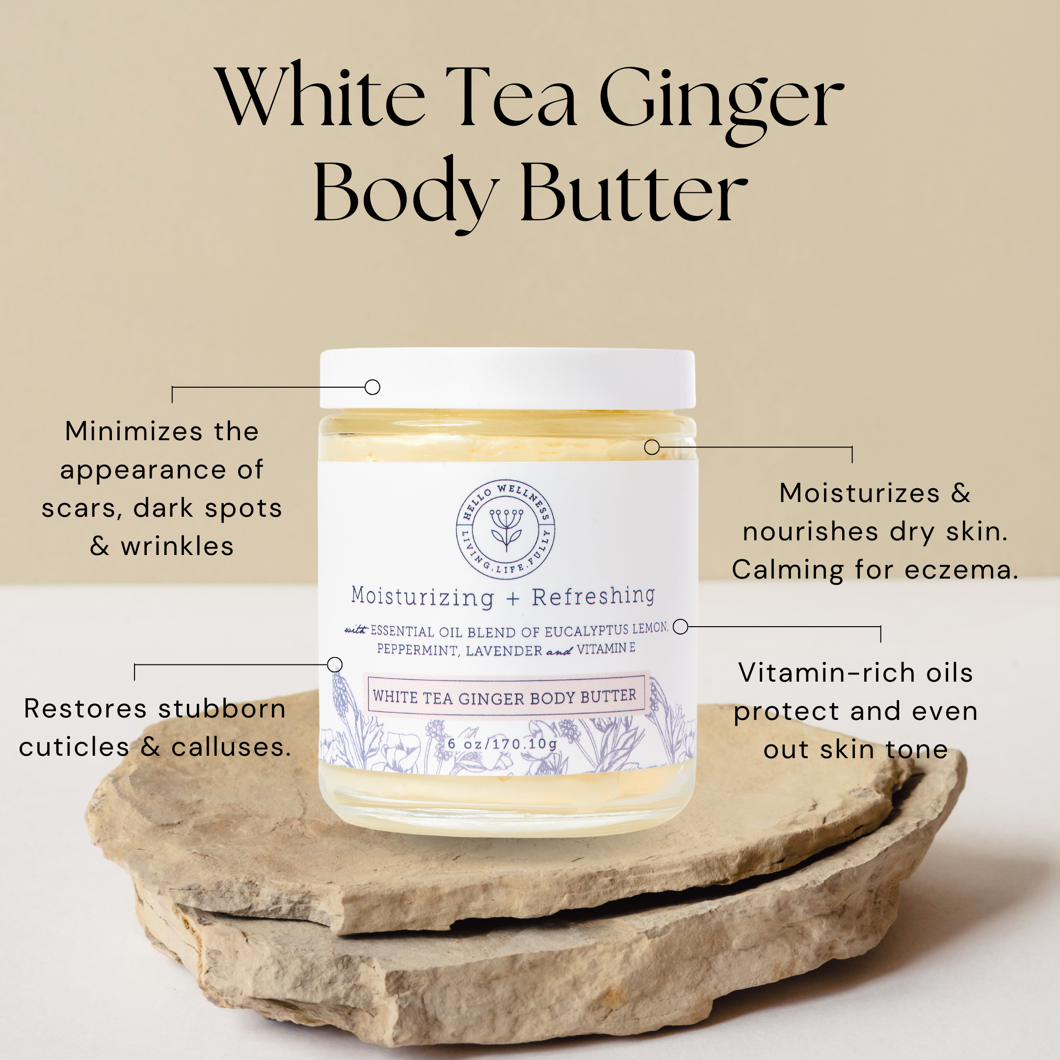 White Tea Ginger Body Butter - Luxurious Moisturizing 3 Oz