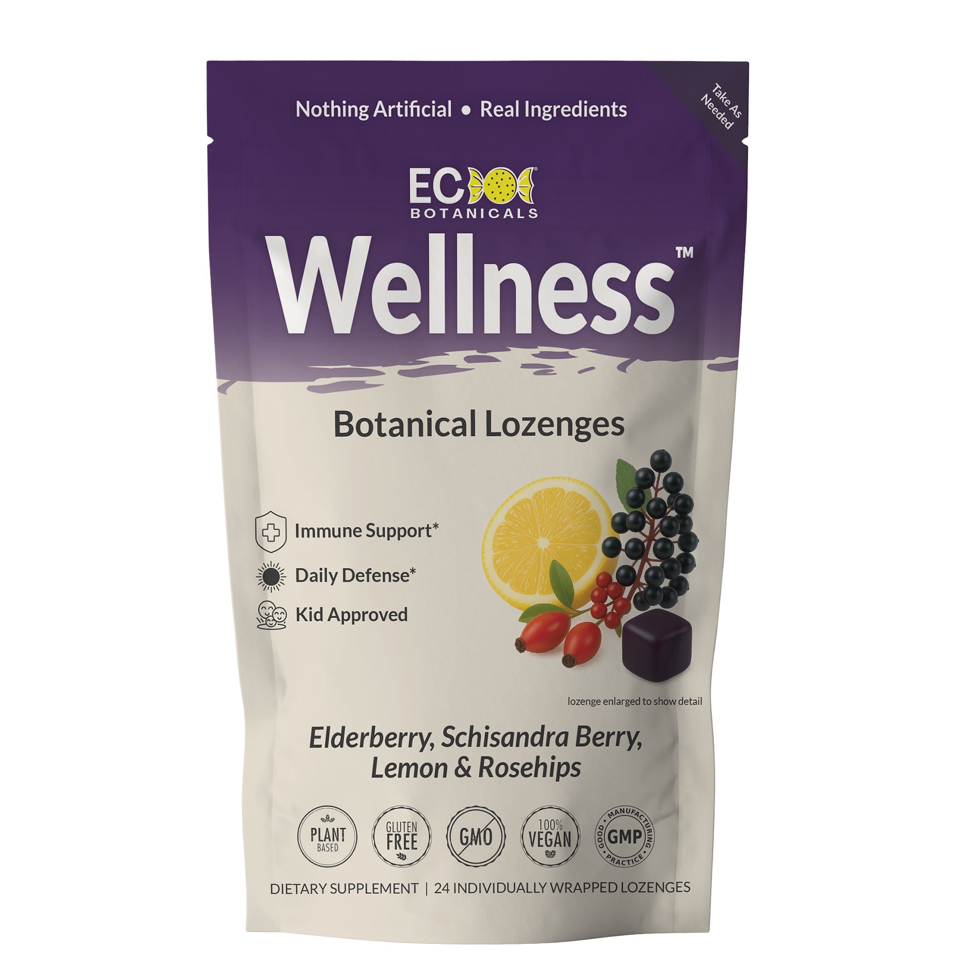 Wellness™ Botanical Lozenges – Immune & Seasonal Support* – Organic Elderberry, Schisandra, Lemon & Rosehips – Gluten-Free, Non-GMO, Vegan