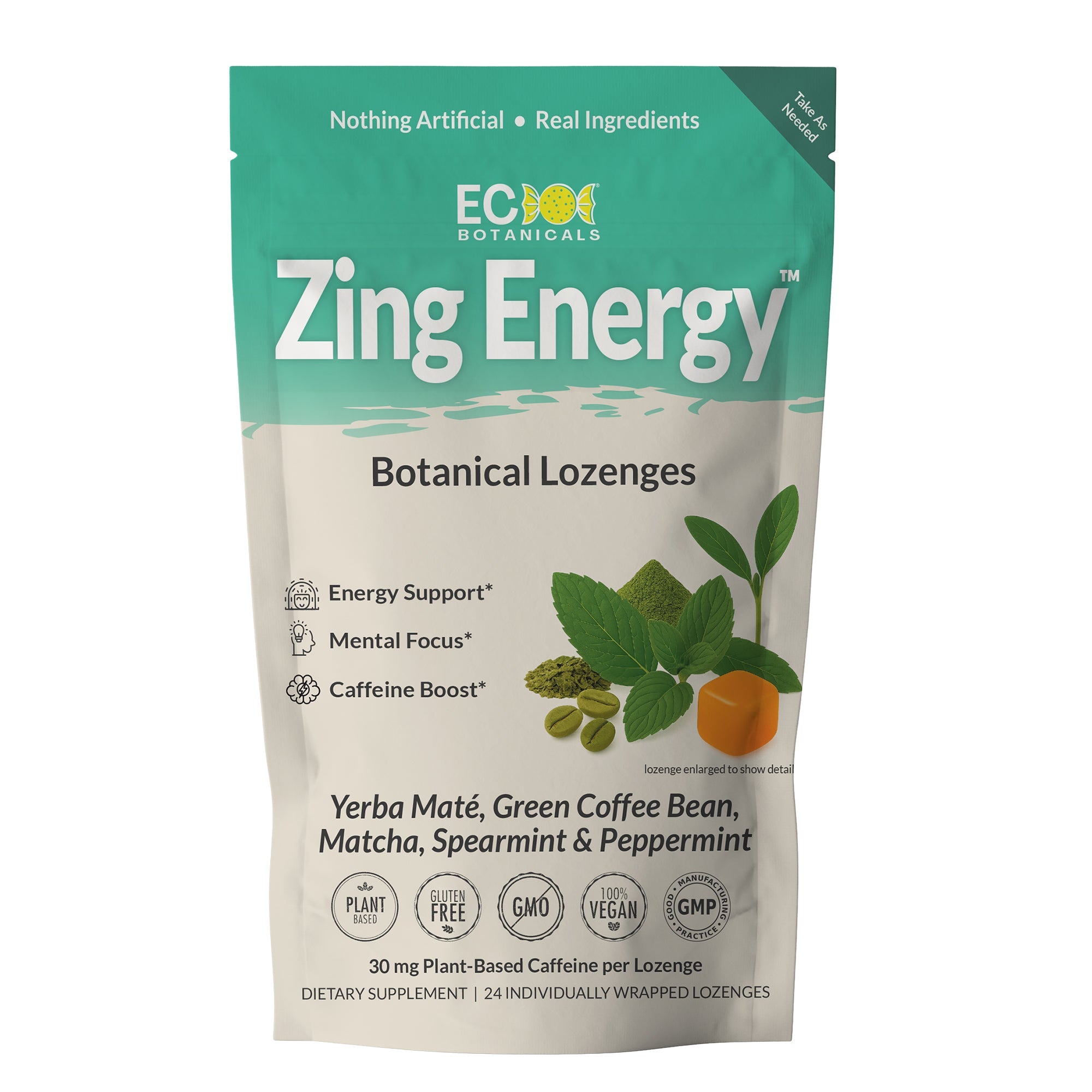 Zing Energy™ Botanical Lozenges – Energy, Focus & Mental Clarity – 30mg Natural Caffeine – Organic Yerba Maté, Green Coffee Bean, Matcha, Spearmint & Peppermint – Gluten-Free, Non-GMO, Vegan*