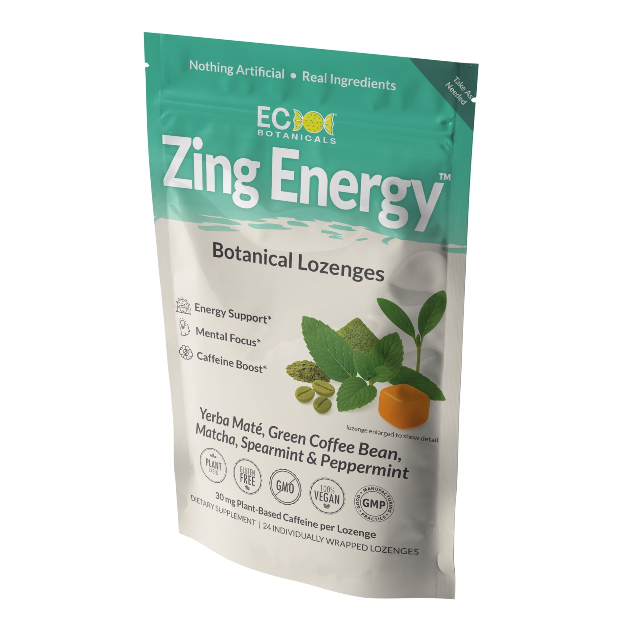 Zing Energy™ Botanical Lozenges – Energy, Focus & Mental Clarity – 30mg Natural Caffeine – Organic Yerba Maté, Green Coffee Bean, Matcha, Spearmint & Peppermint – Gluten-Free, Non-GMO, Vegan*