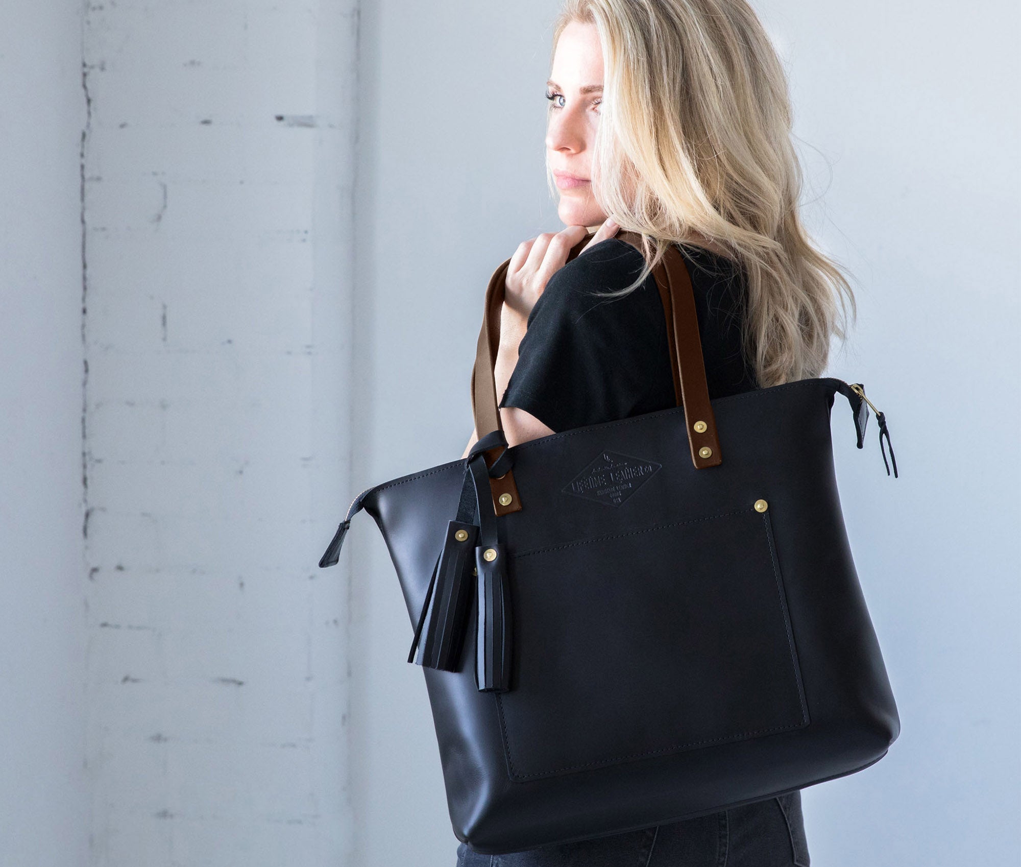 Leather Lifetime Zippered Tote Bag