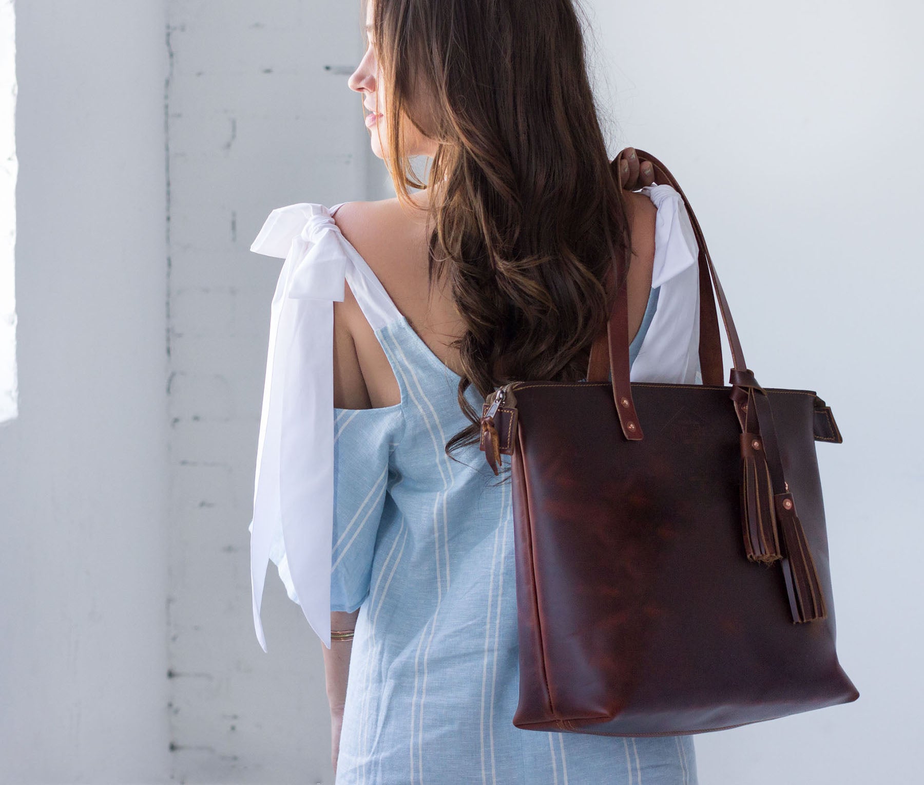 Leather Lifetime Zippered Tote Bag