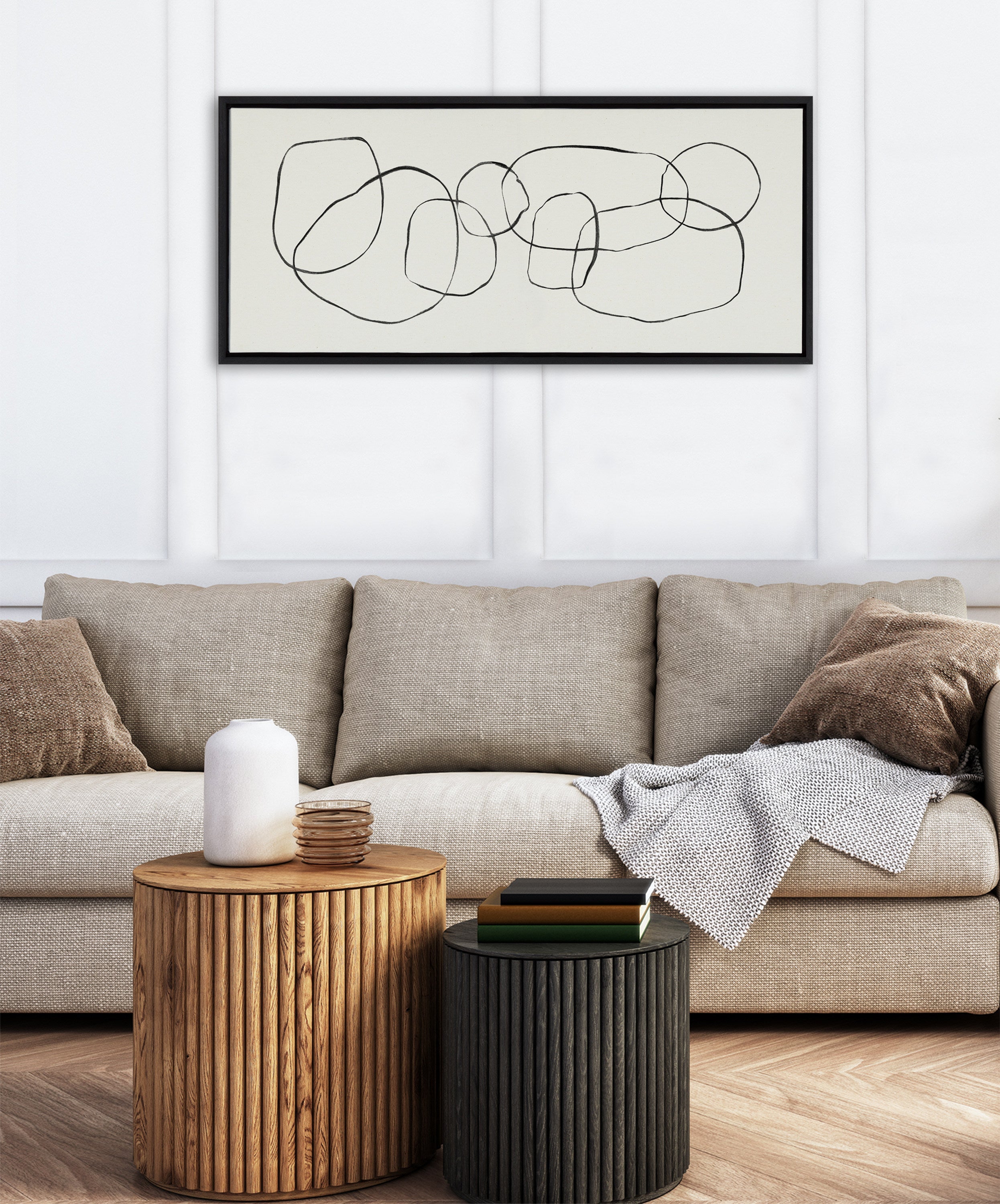 Sylvie Dancing Circles Framed Canvas by Teju Reval of SnazzyHues