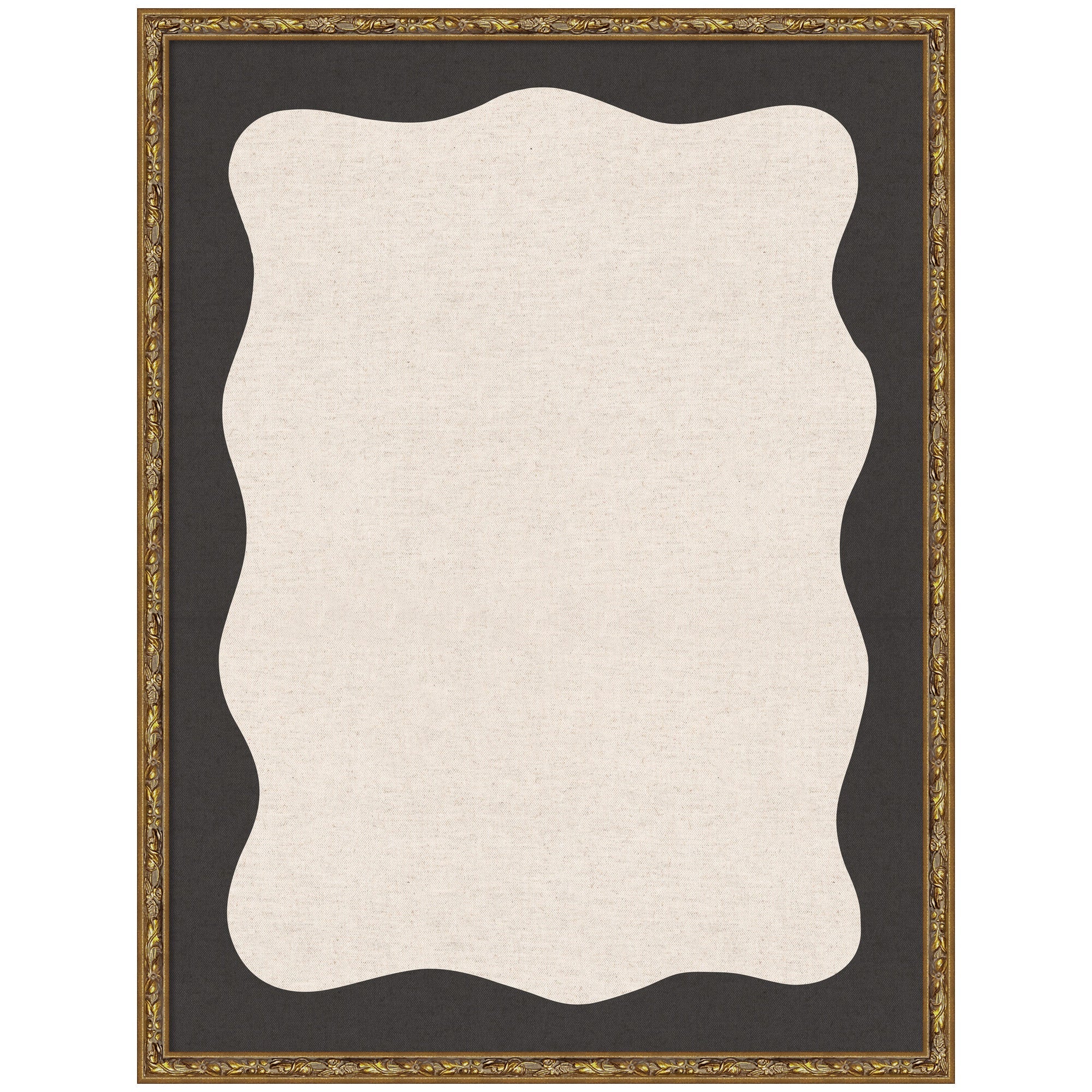 Framed Fabric Pinboard Wavy Linen Light and Black Wall Organization