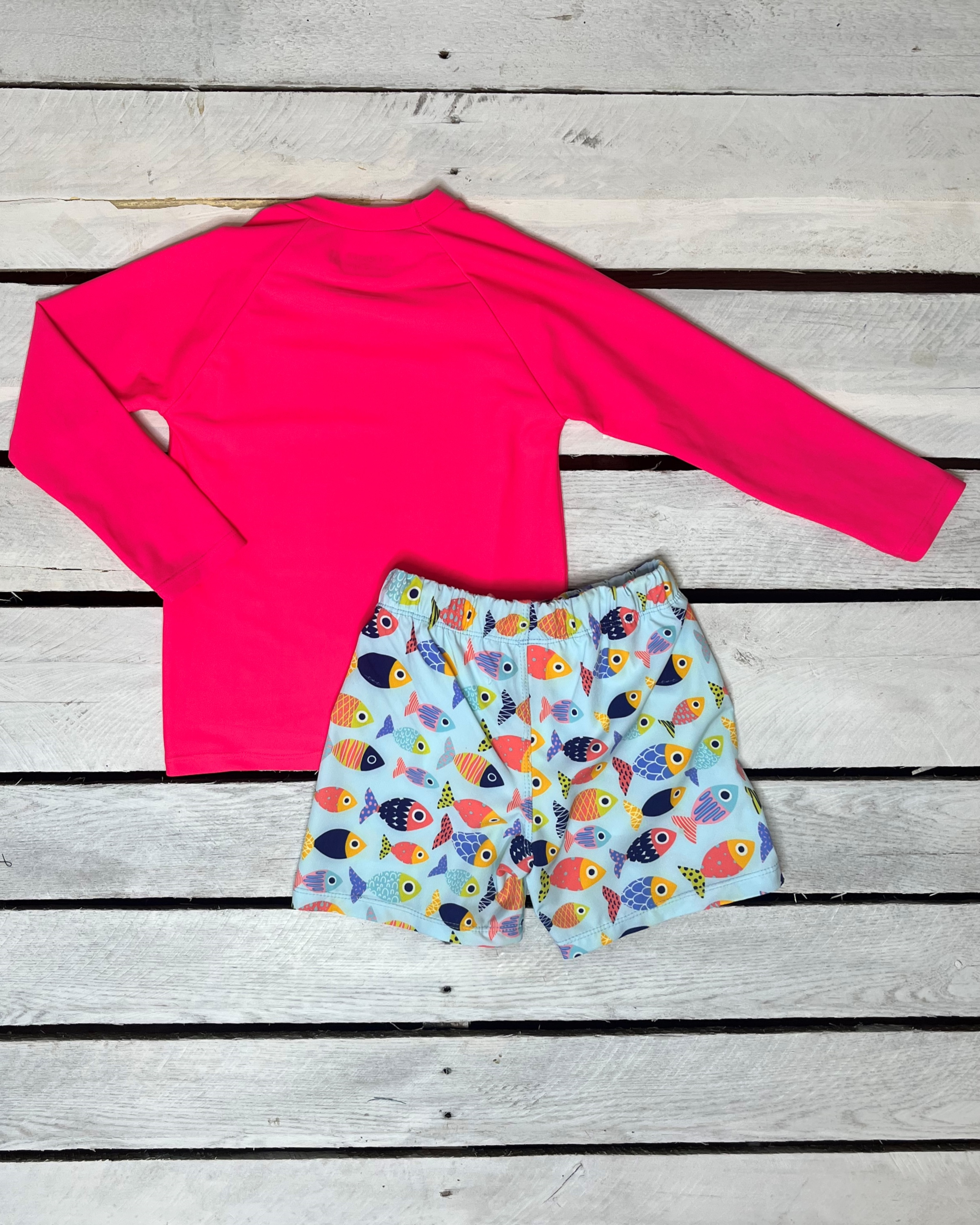 Boys Colorful Fish UPF 50 Sun Shirt & Swim Shorts Set