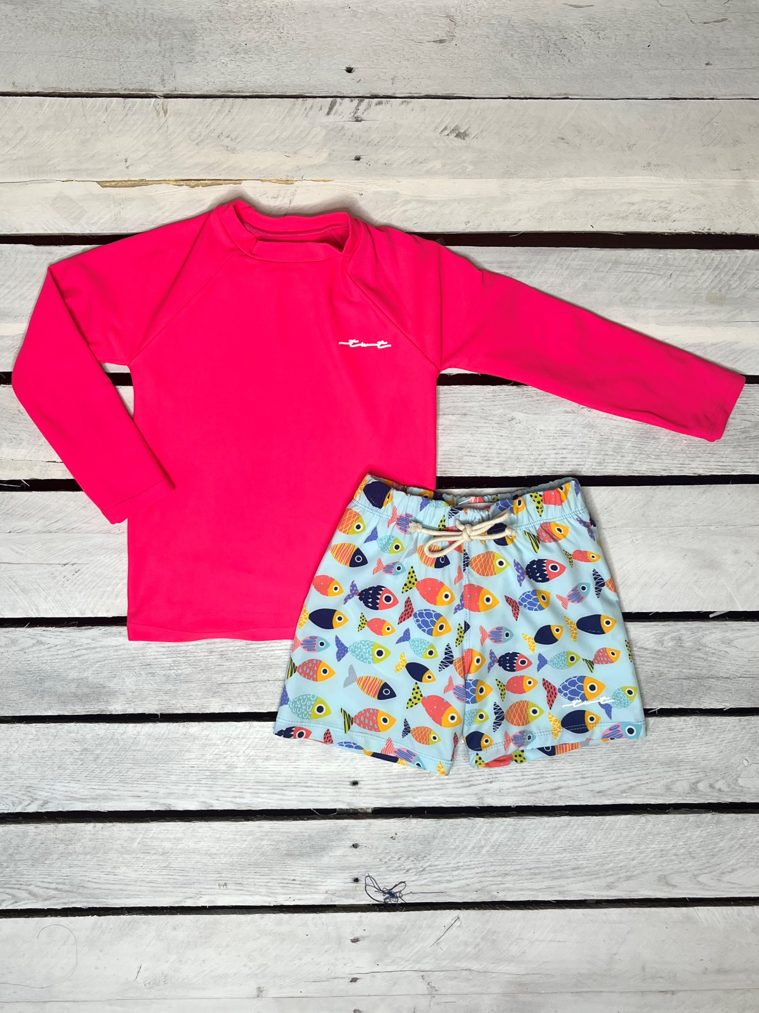 Boys Colorful Fish UPF 50 Sun Shirt & Swim Shorts Set