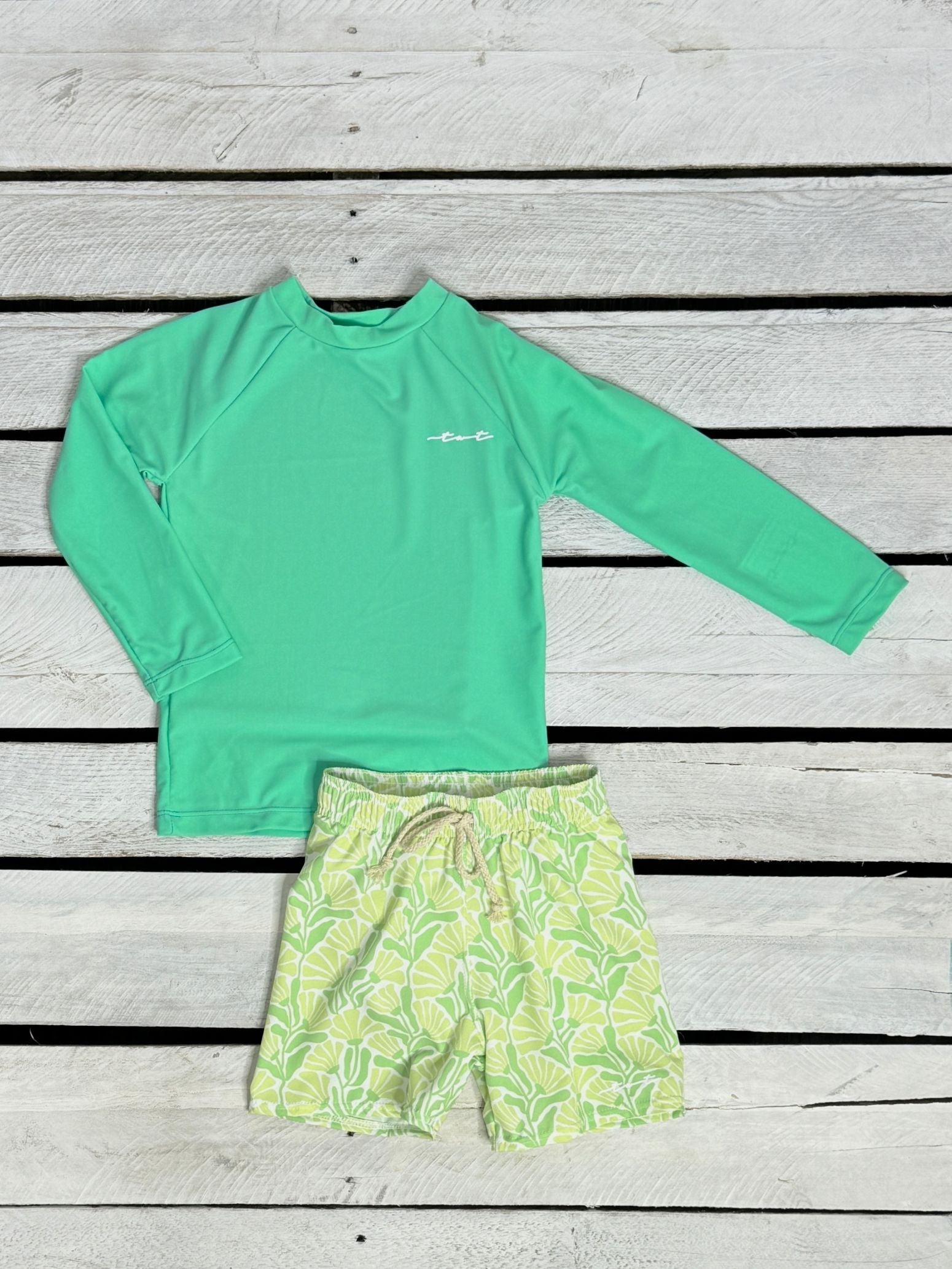 Boys Bloomin' Petals Long Sleeve Sun Shirt & Swim Trunk Set