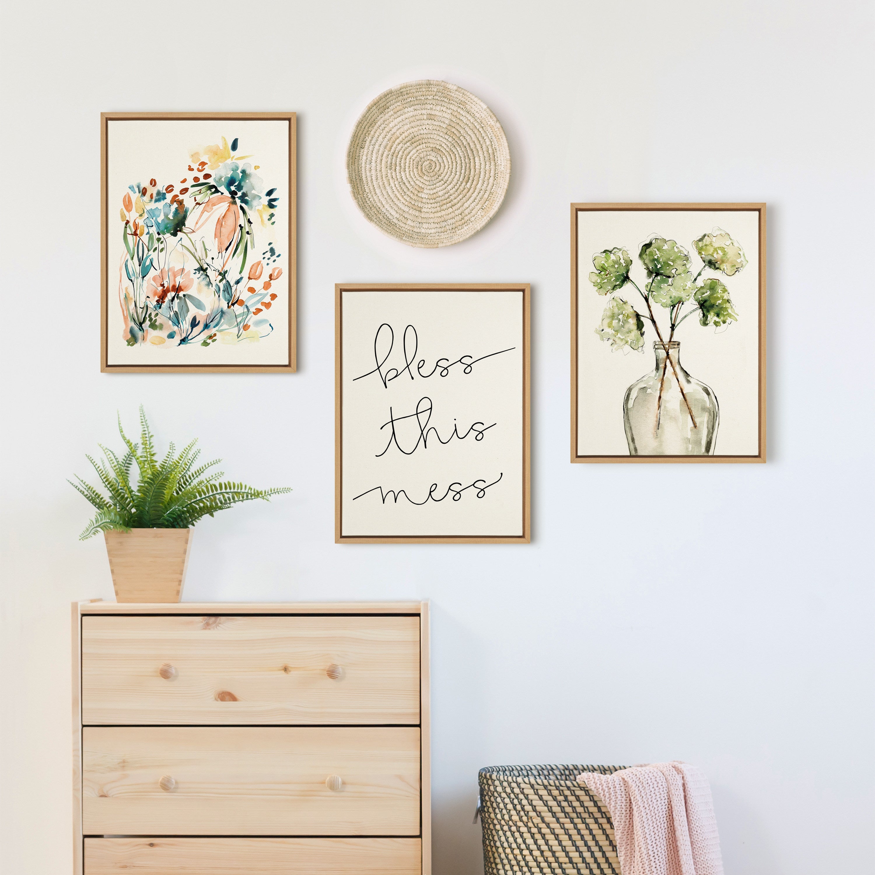 Sylvie Greenery Vase Framed Canvas by Sara Berrenson