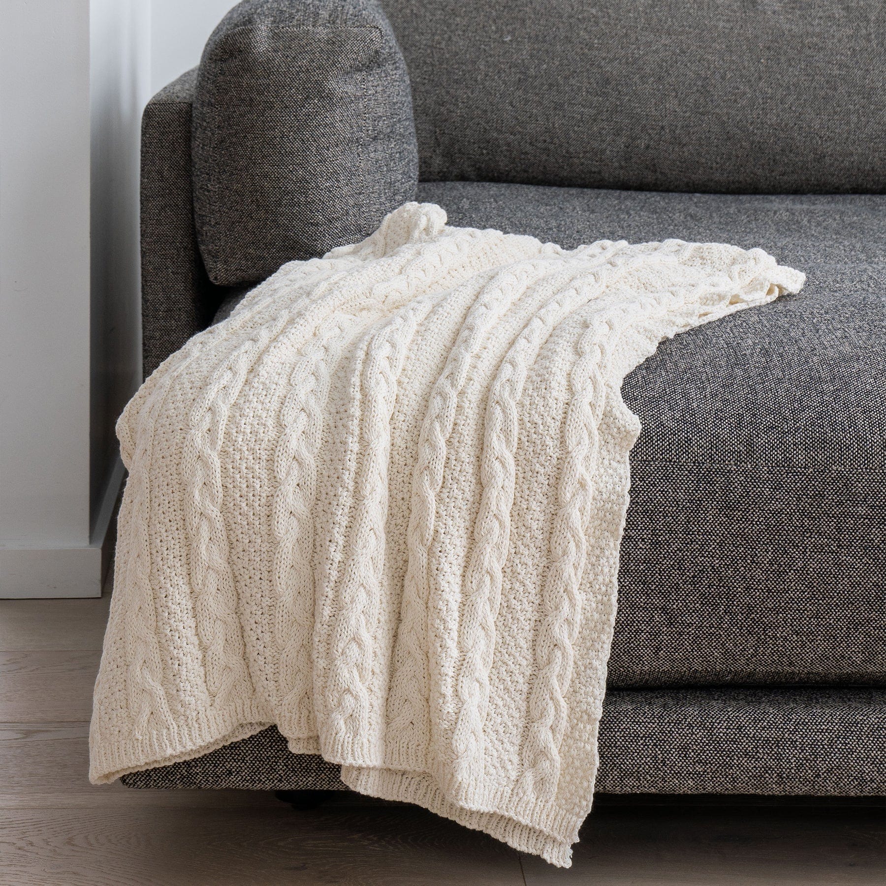 Textured Sustainable Knit Throw Blanket - Chunky Cable