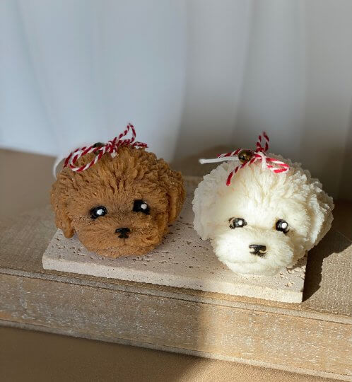 Cute Puppy Sculpture Candle – Hand-Poured Soy Wax | Ivory, Brown & Pink
