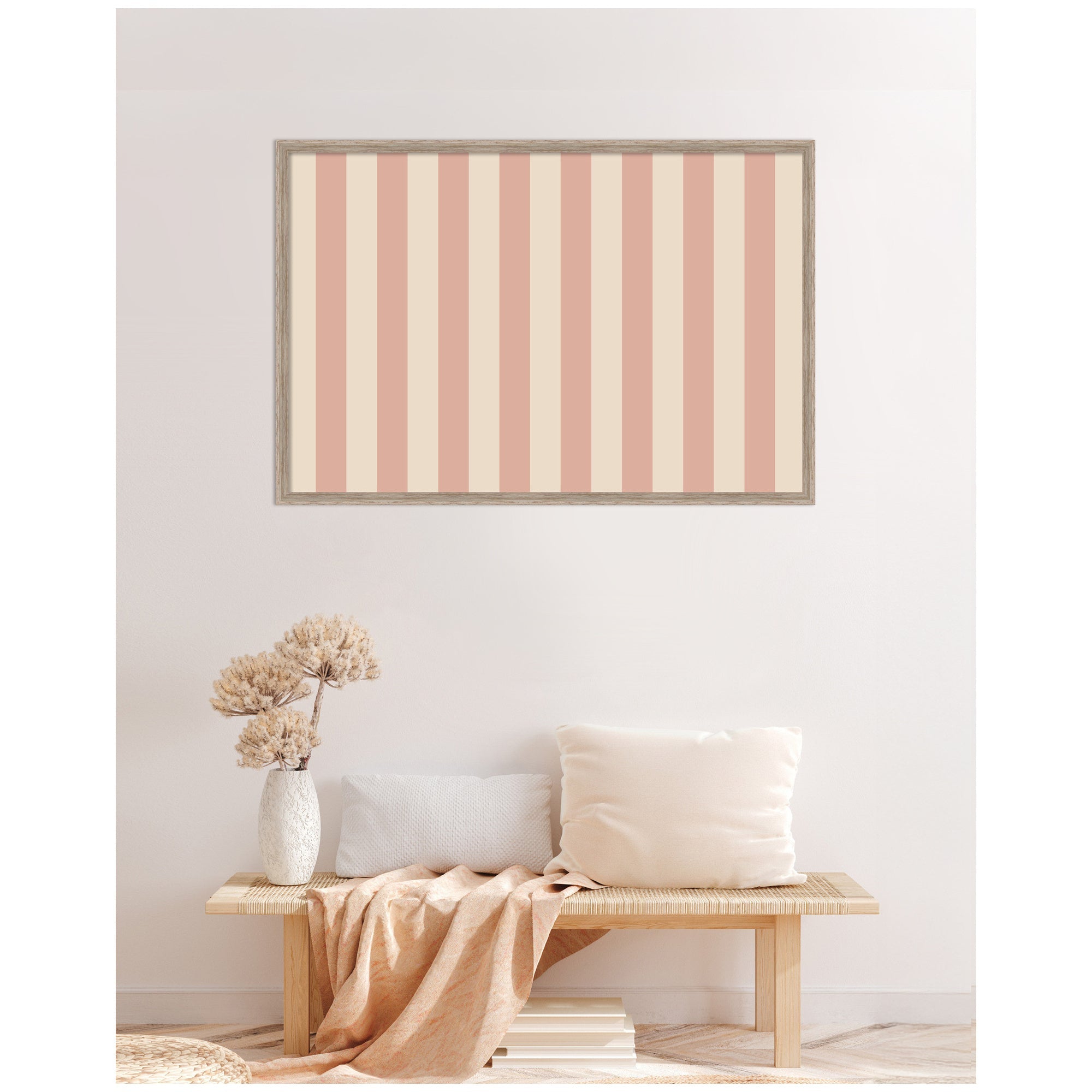 Framed Fabric Pinboard Wide Stripes Pink Wall Organization