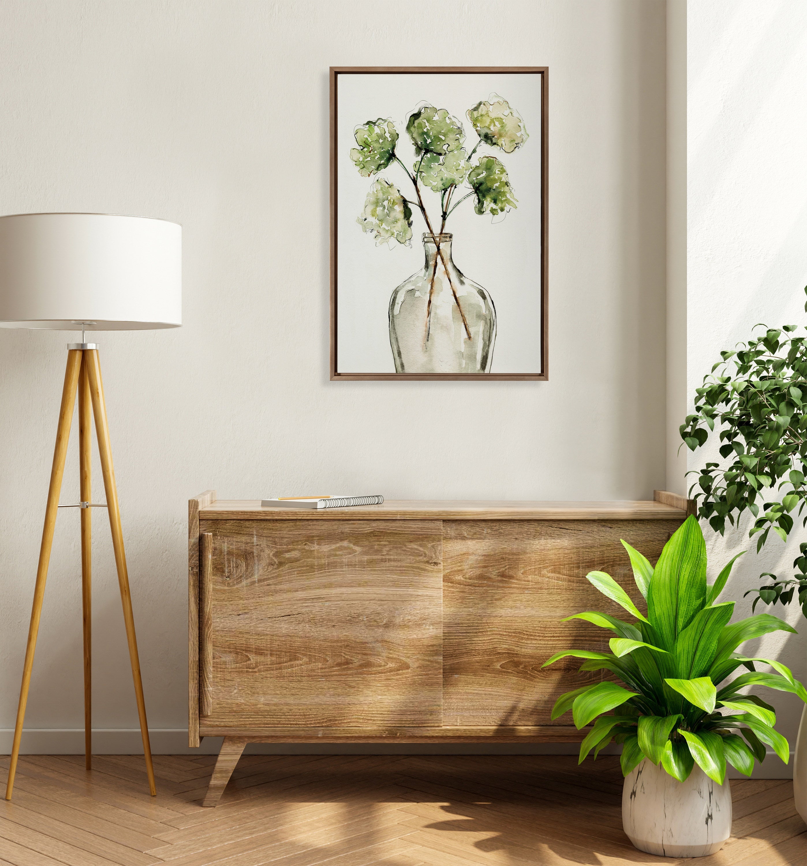 Sylvie Greenery Vase Framed Canvas by Sara Berrenson