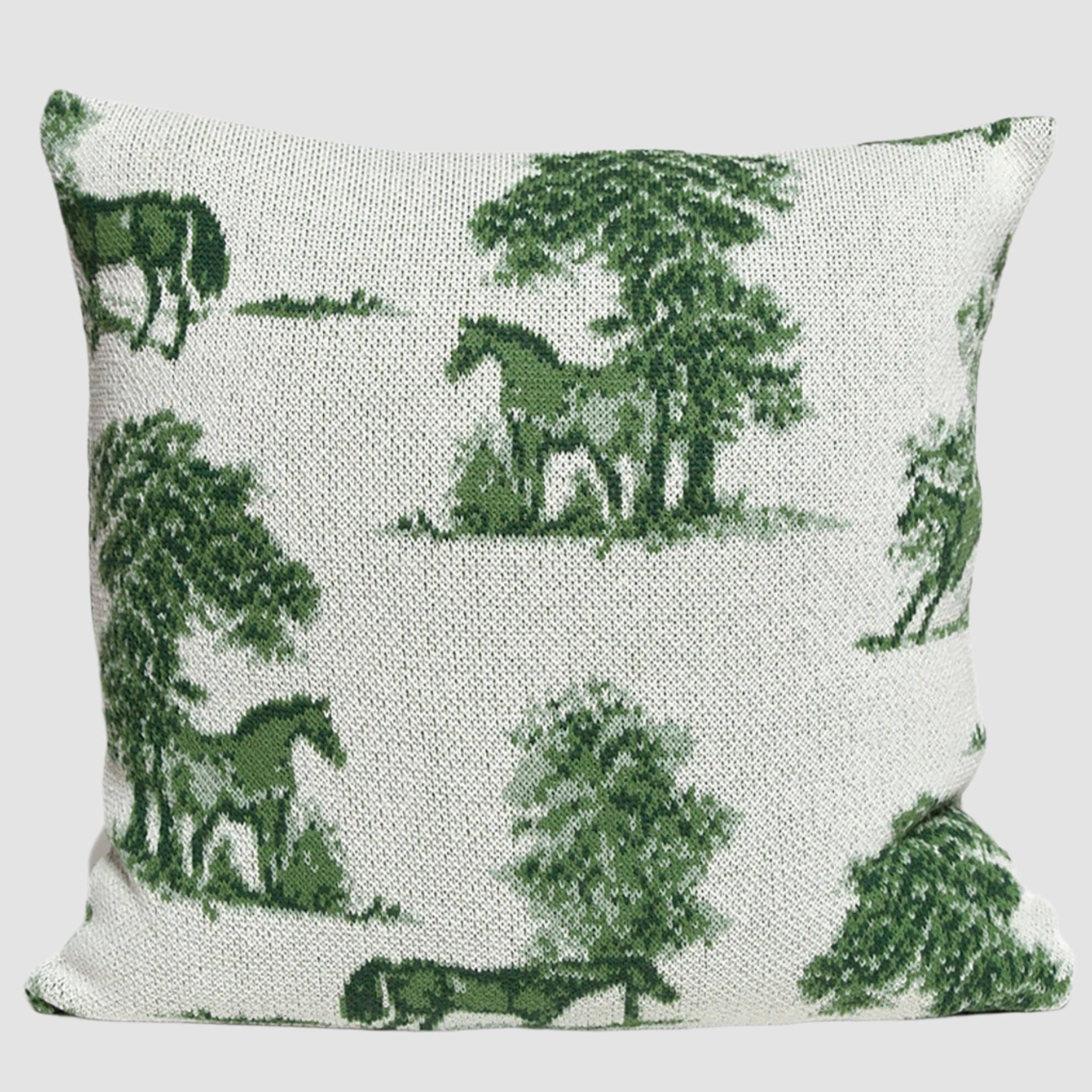Sustainable Knit Pillow - Equestrian Toile Design