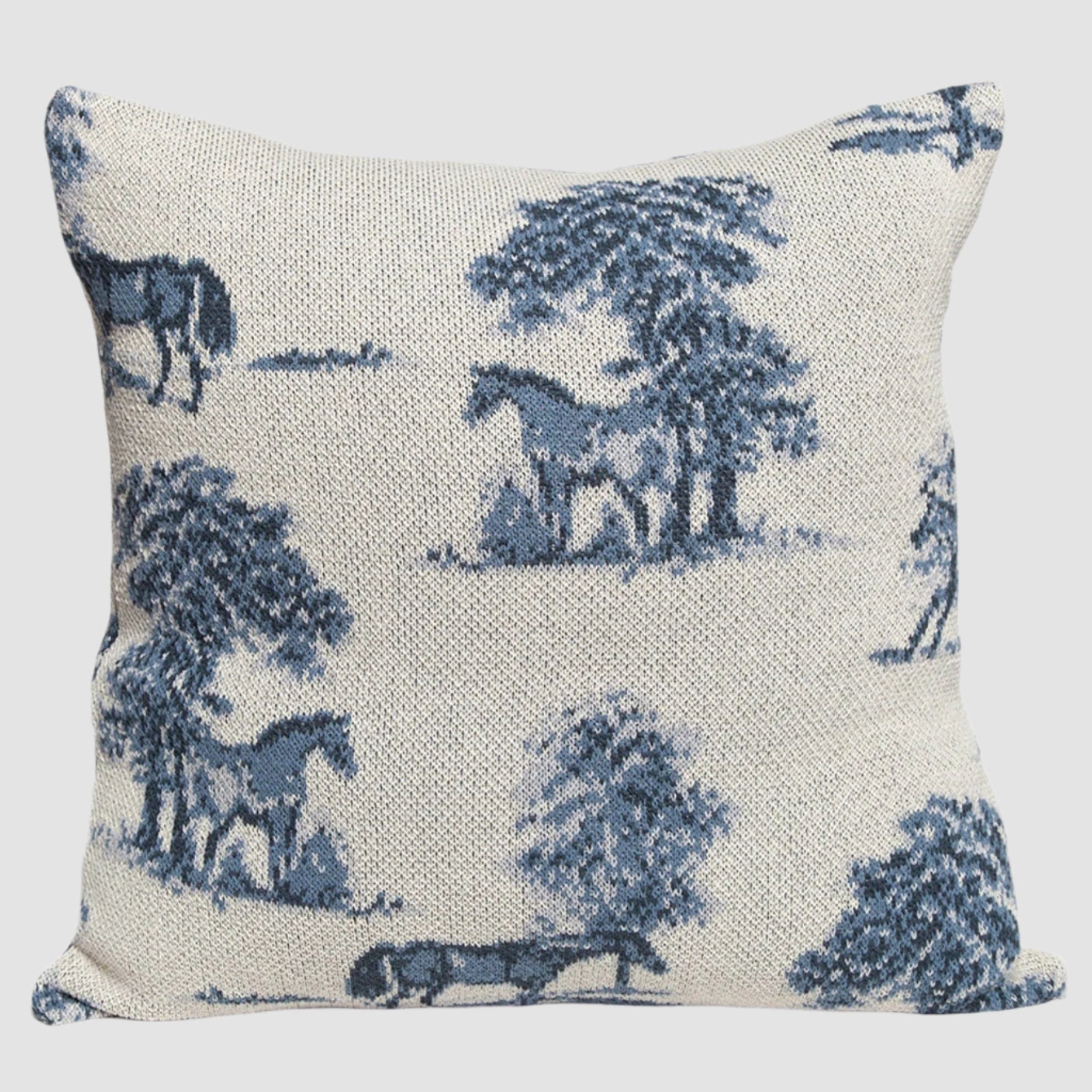 Sustainable Knit Pillow - Equestrian Toile Design