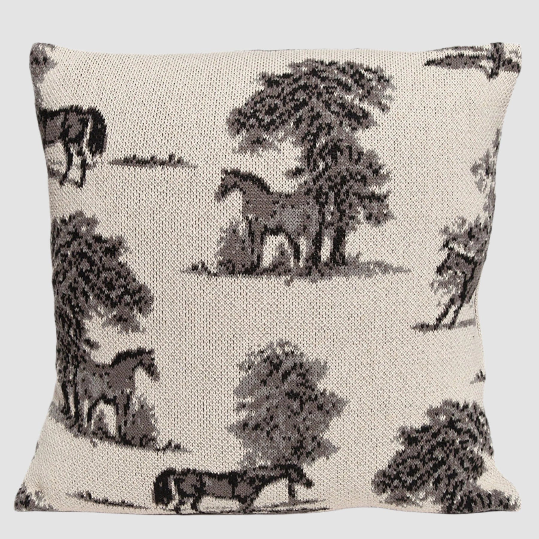 Sustainable Knit Pillow - Equestrian Toile Design